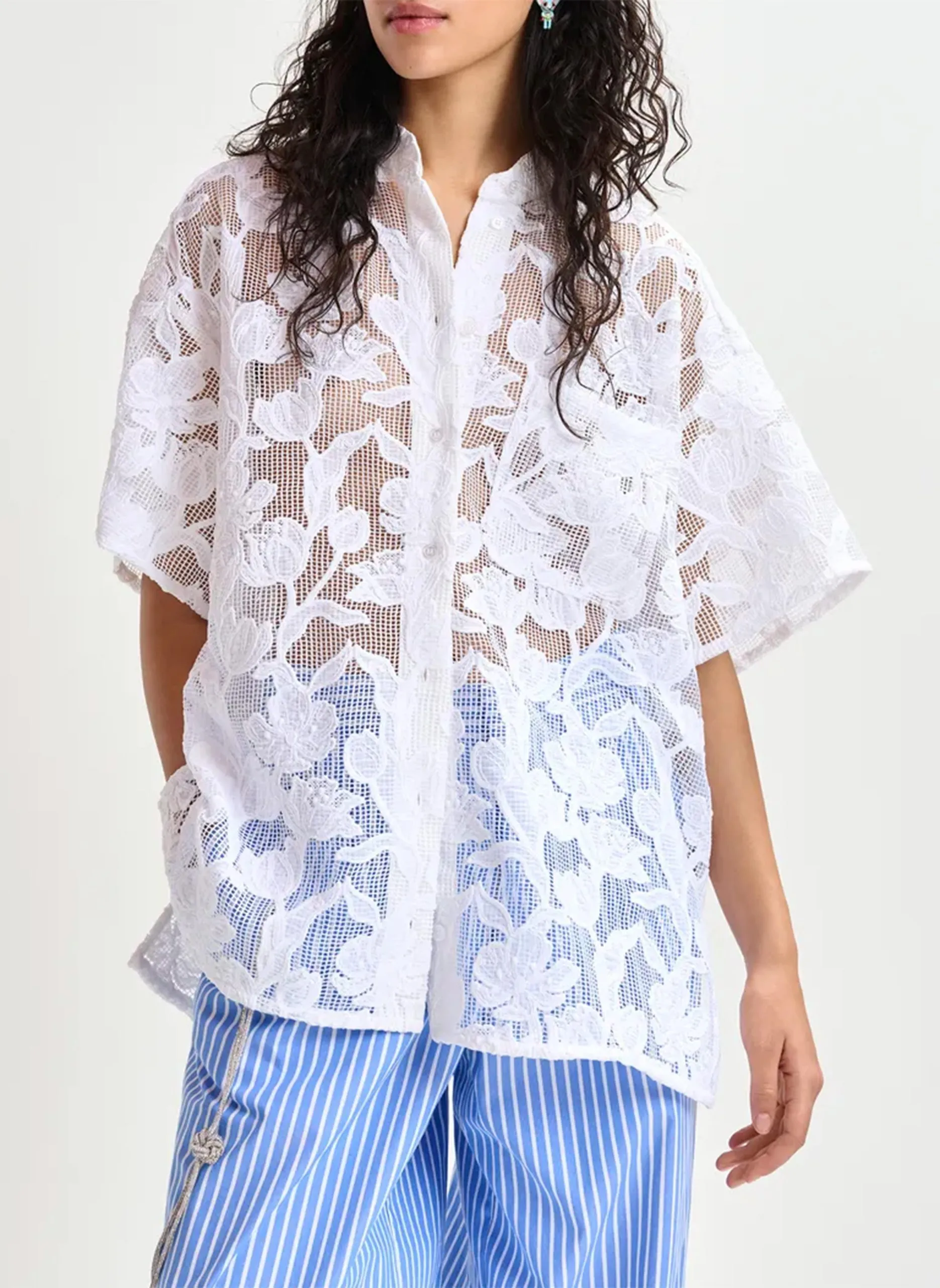 Chemise oversize en dentelle Blanc HOK