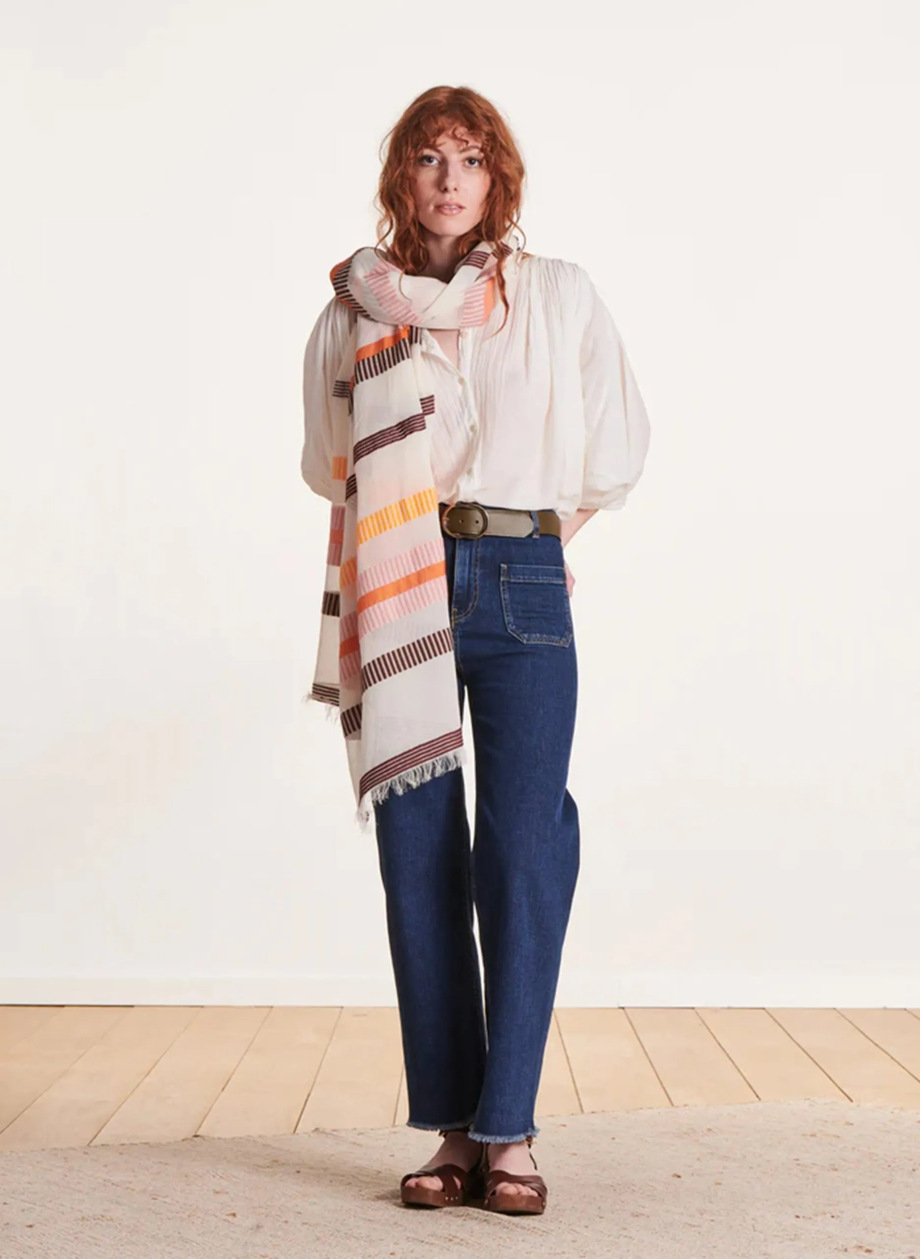 Foulard à rayures en coton mélangé Orange