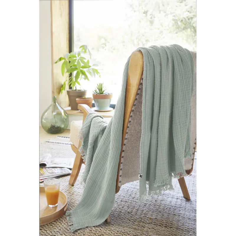 Plaid en coton pur Bleu