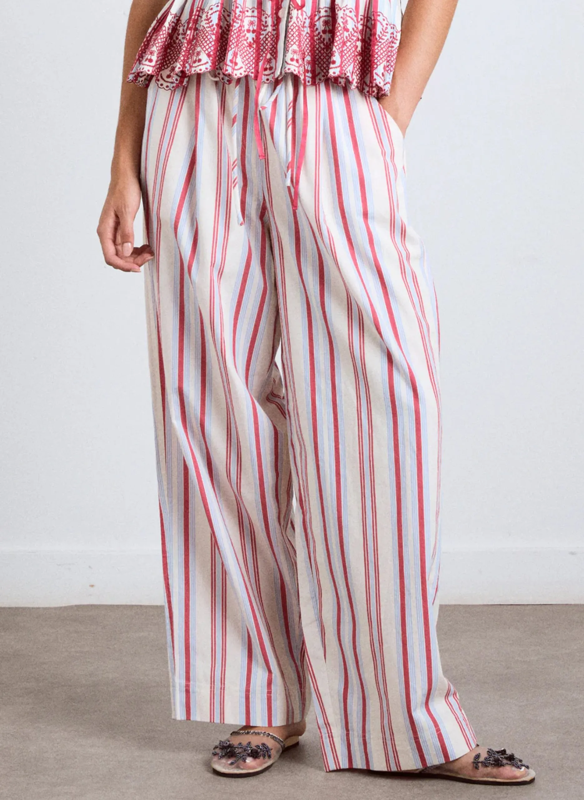 Pantalon large rayé en coton bio Multicolore GEORGE