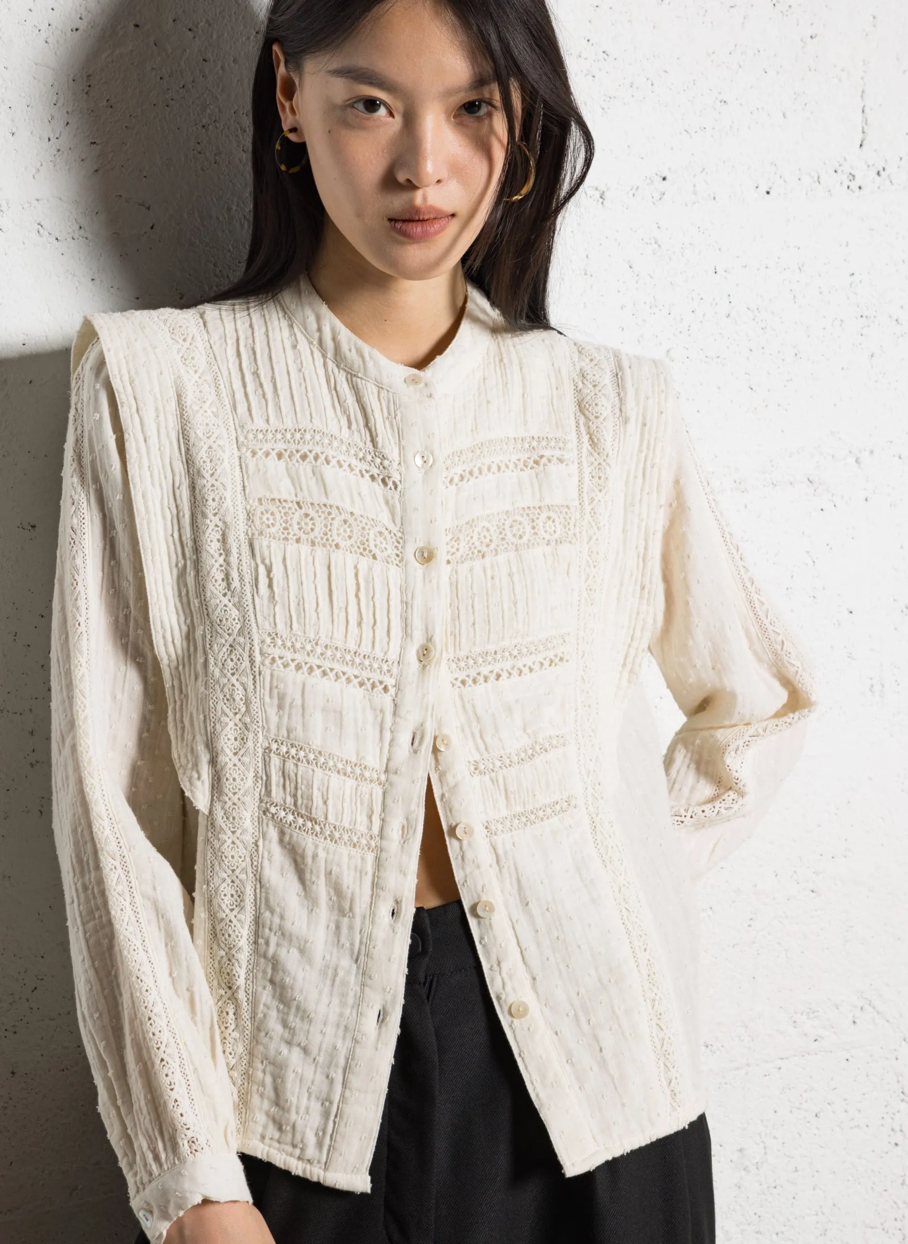 Blouse col rond en coton Blanc ROMANTIC DREAM BLANCA