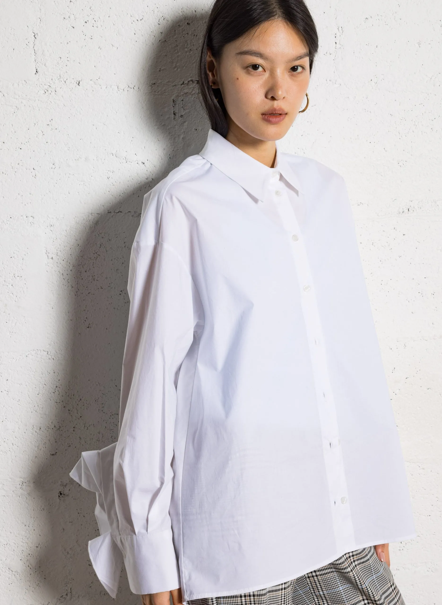 Chemise oversize unie avec volants Blanc