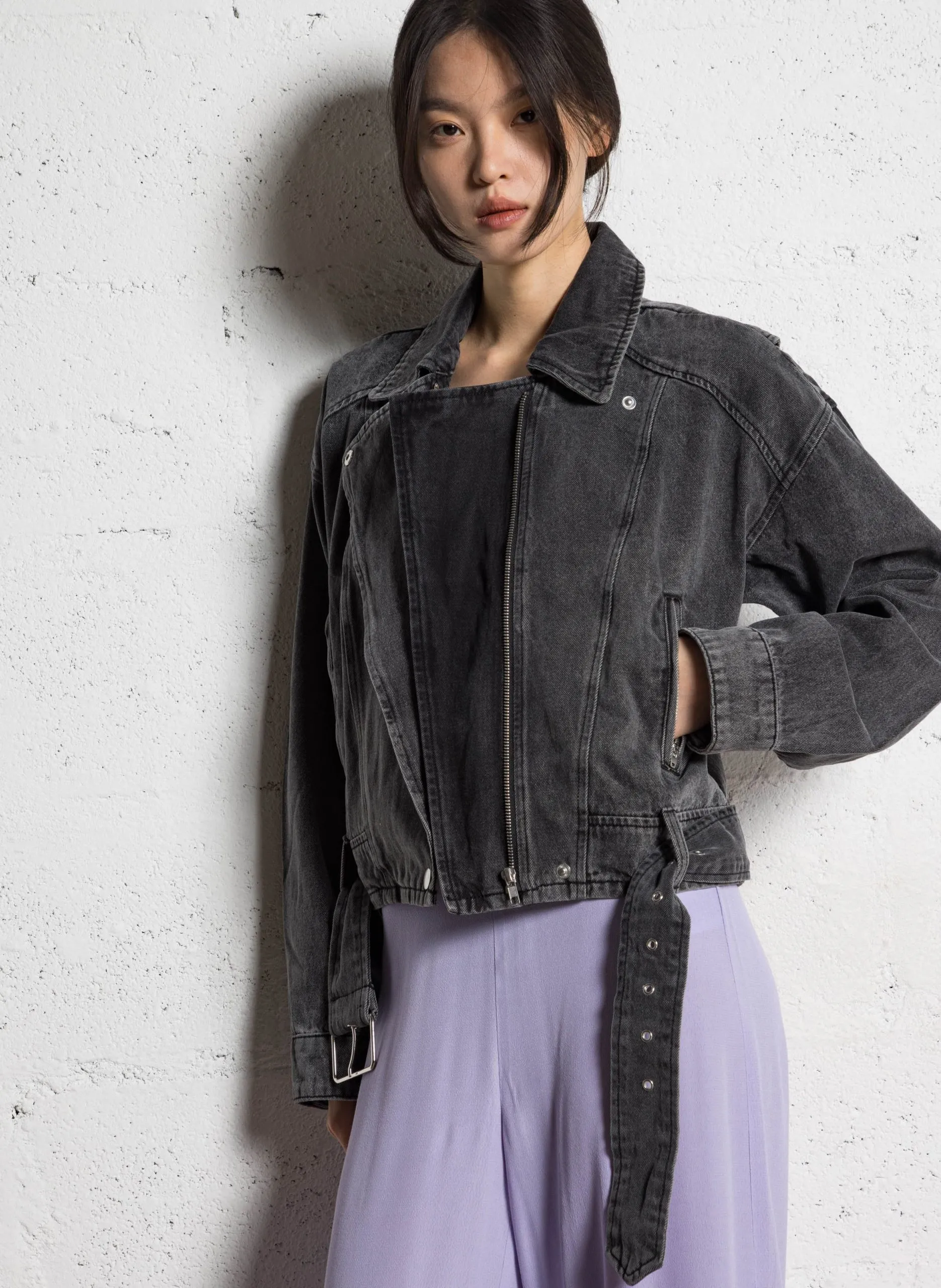 Veste court en denim de coton Noir