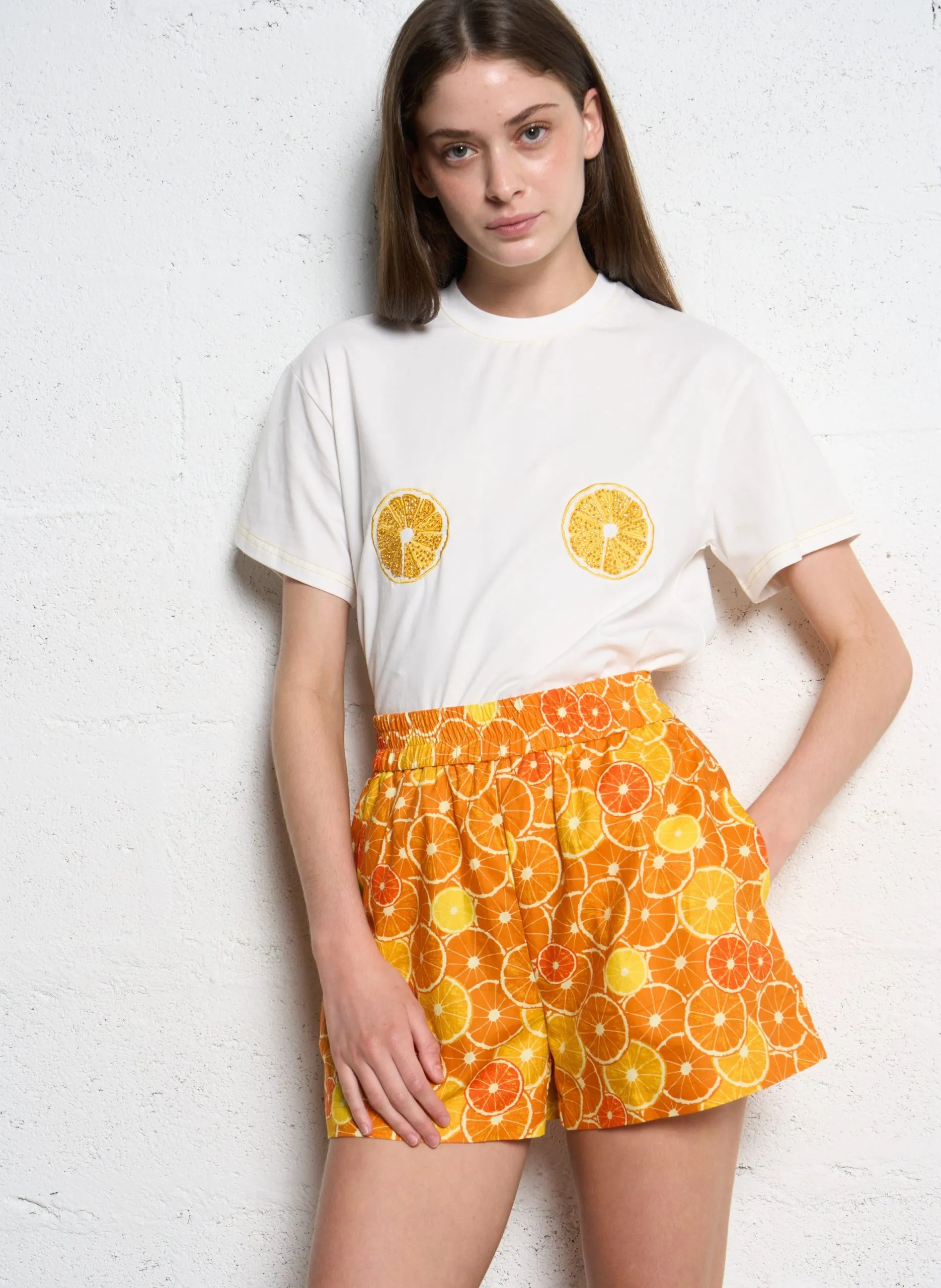 Tee-shirt brodé manches courtes Blanc