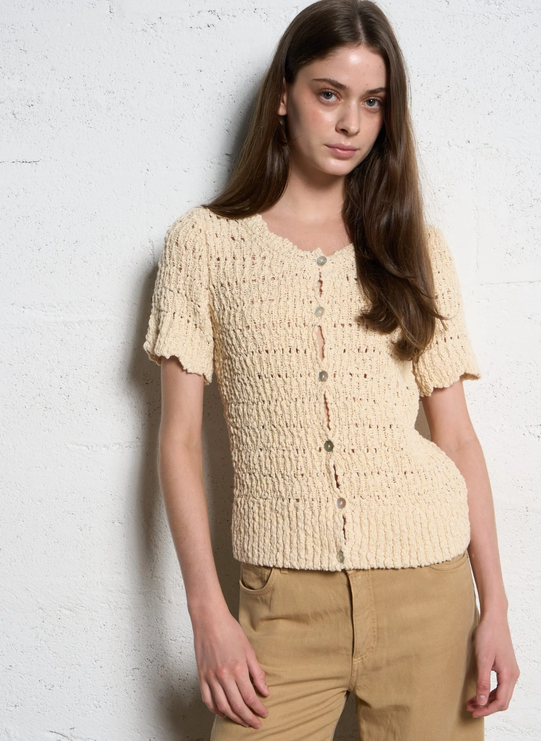 Top col rond en coton Jaune SUZANNE