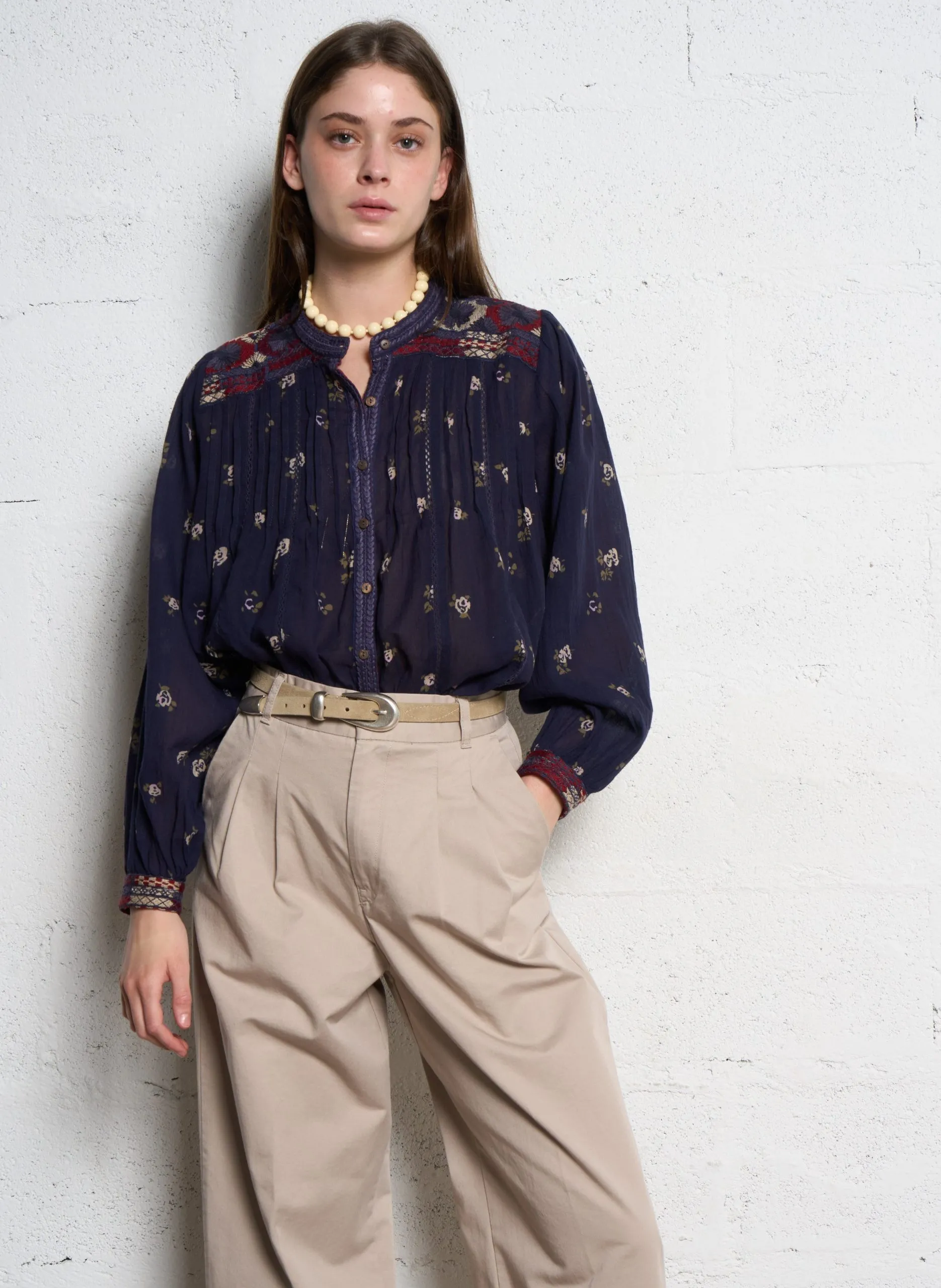 Blouse col rond à imprimé fleuri Bleu VAGATOR MILLA