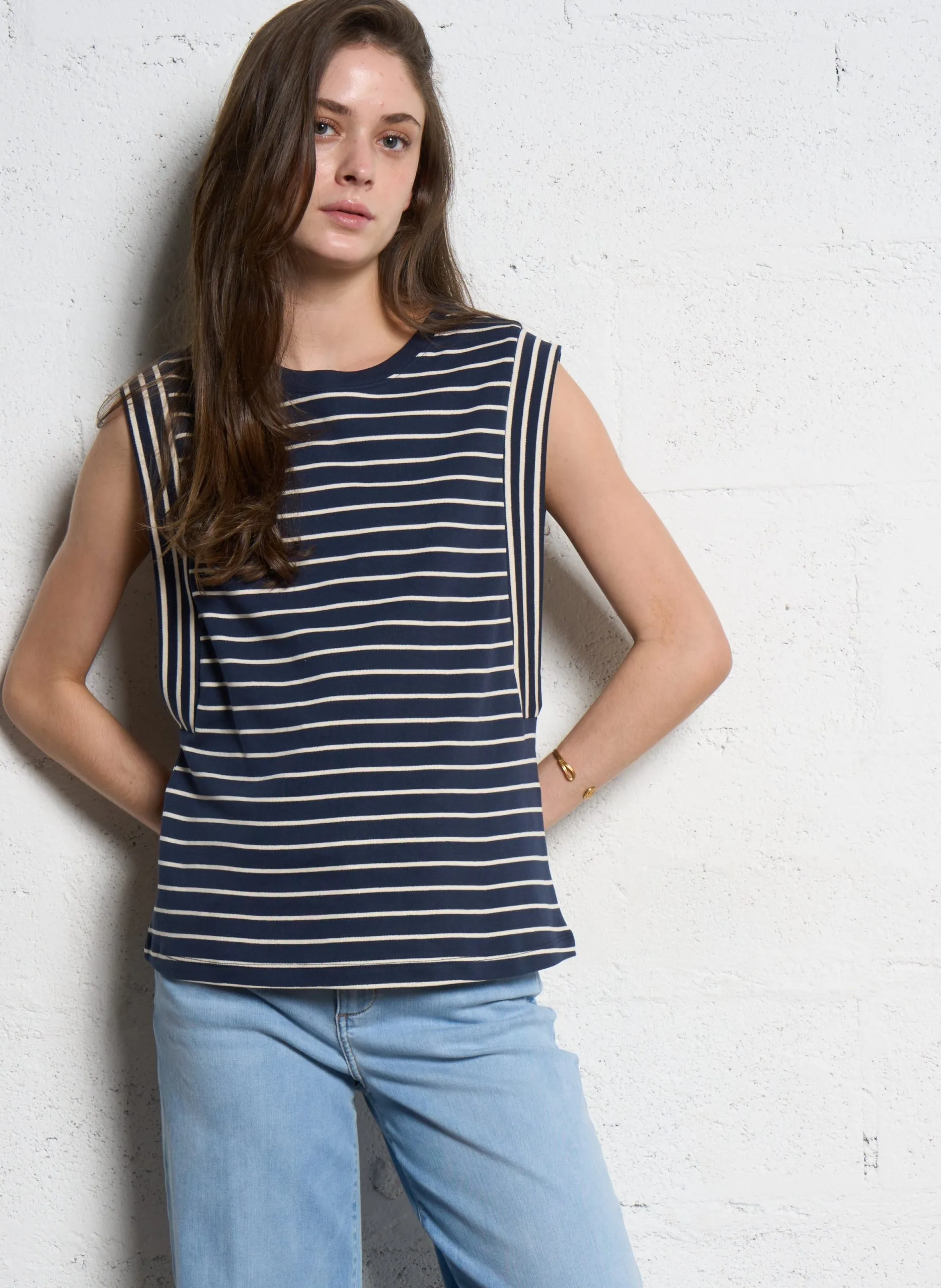 Top sans manches rayé Bleu