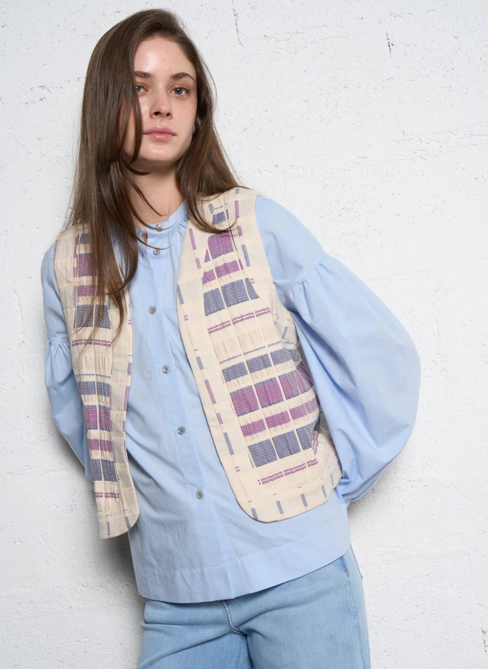 Gilet droit en coton mélangé Bleu CORTO