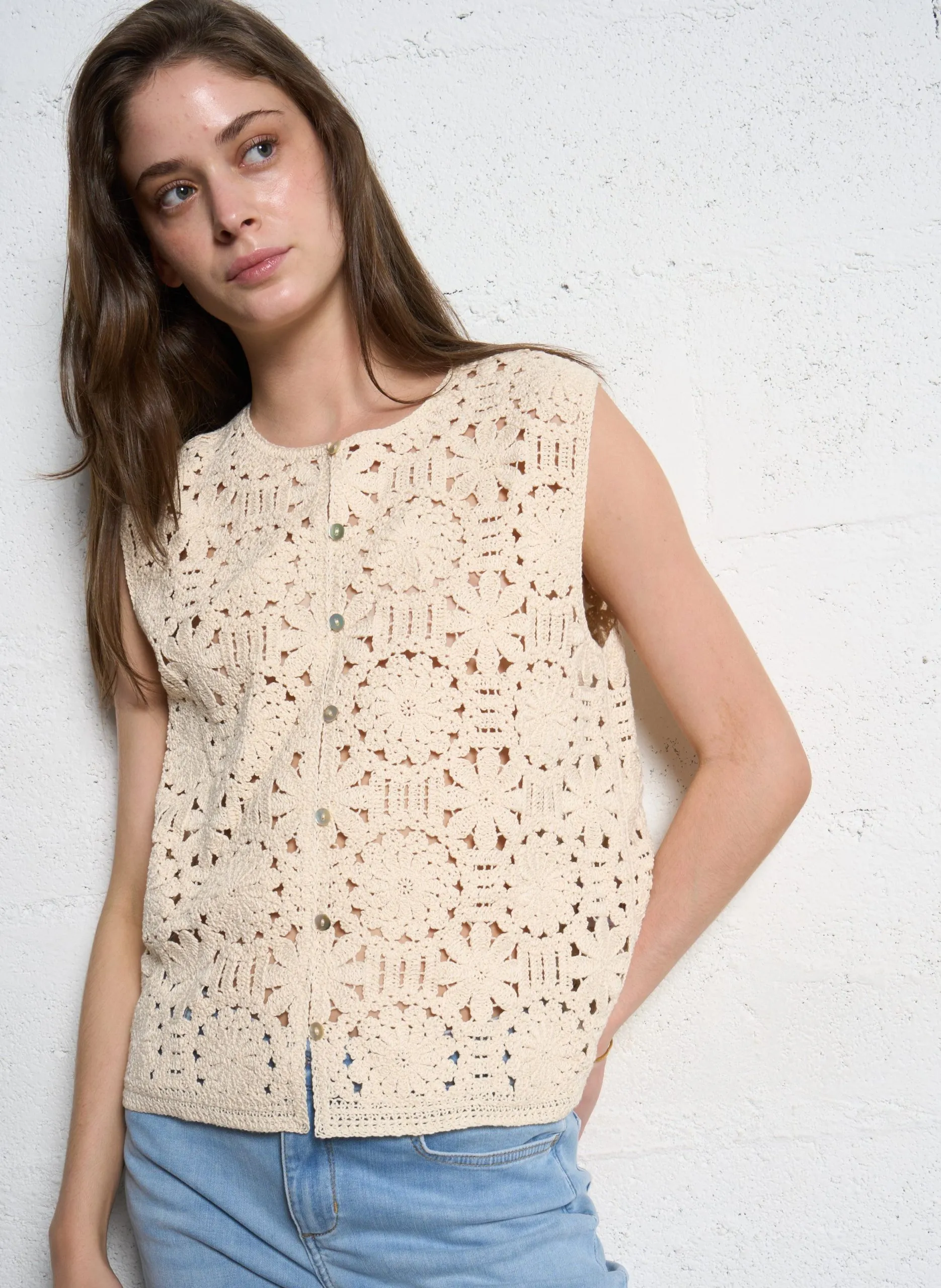 Gilet droit en maille Beige GUIBSON