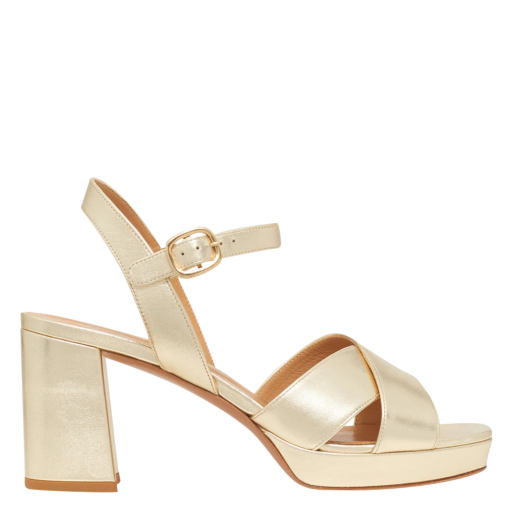 Sandales à talon en cuir métallisé Doré LYA