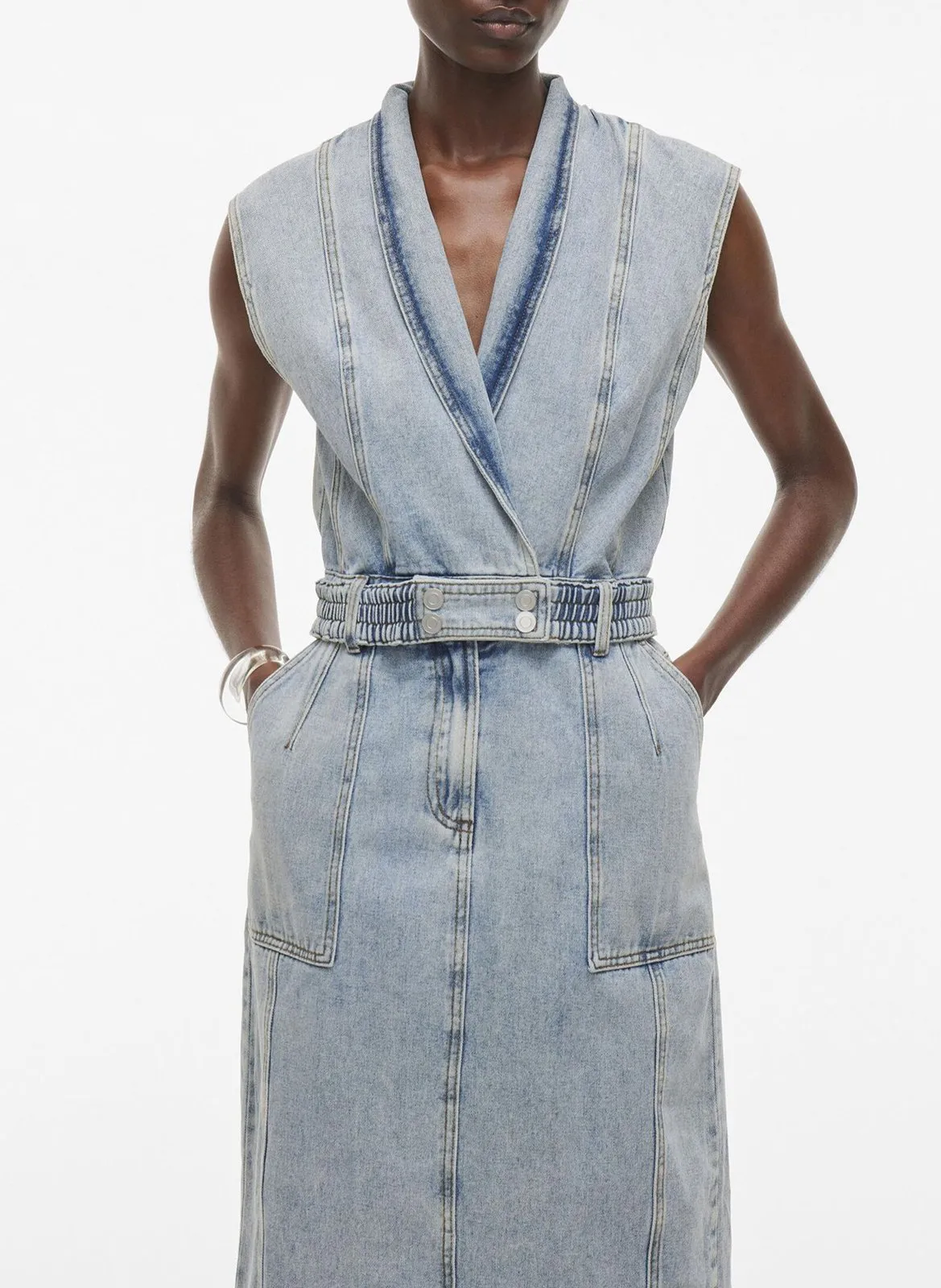 Robe midi en coton mélangé Bleu