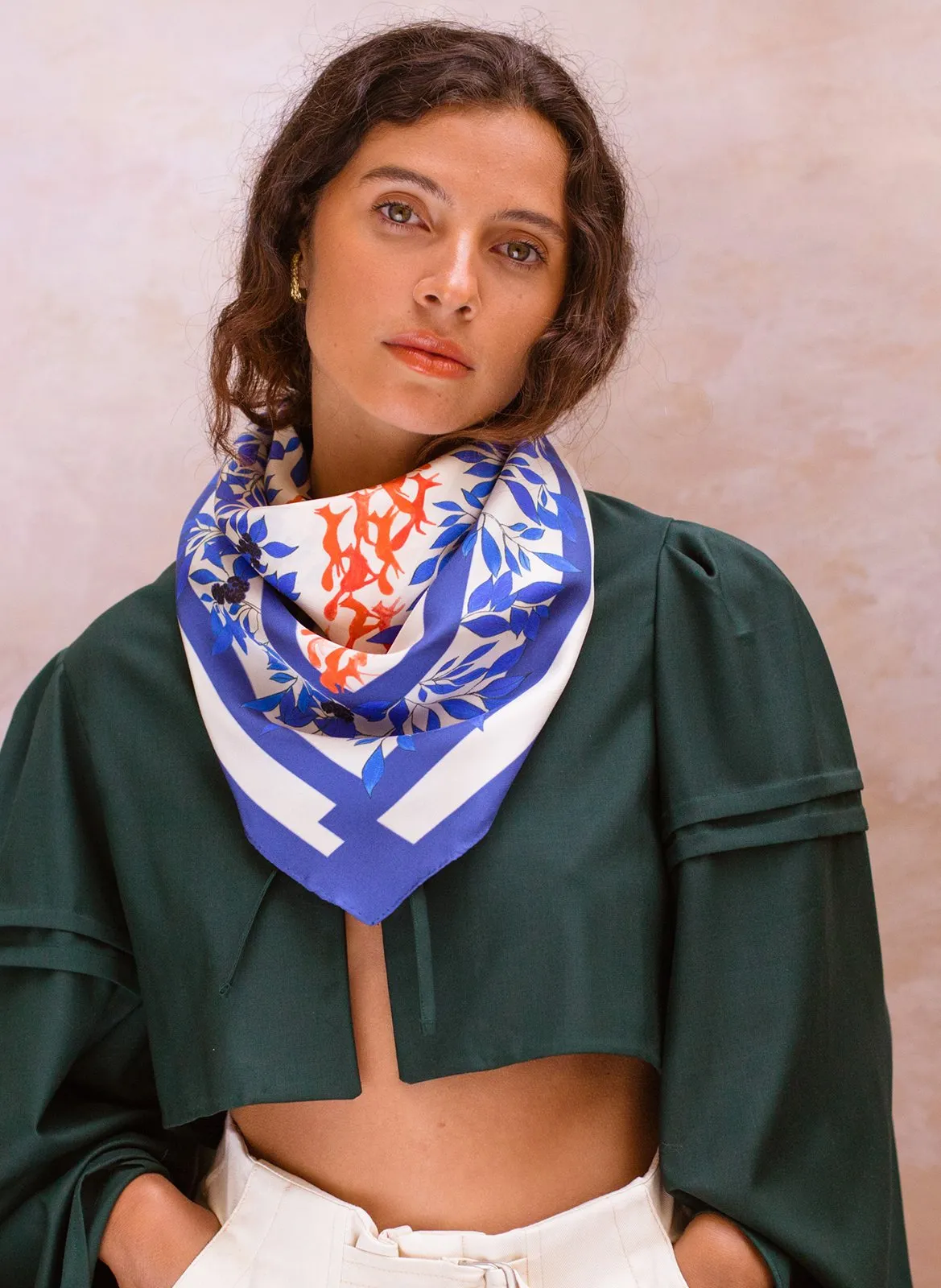 Foulard imprimé en soie Bleu PAS DE DEUX