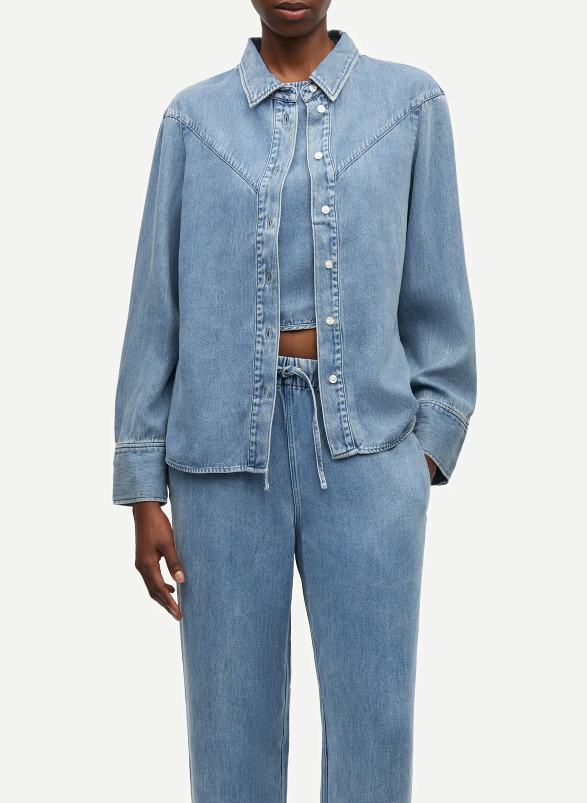 Chemise col classique en denim Bleu SAMOS