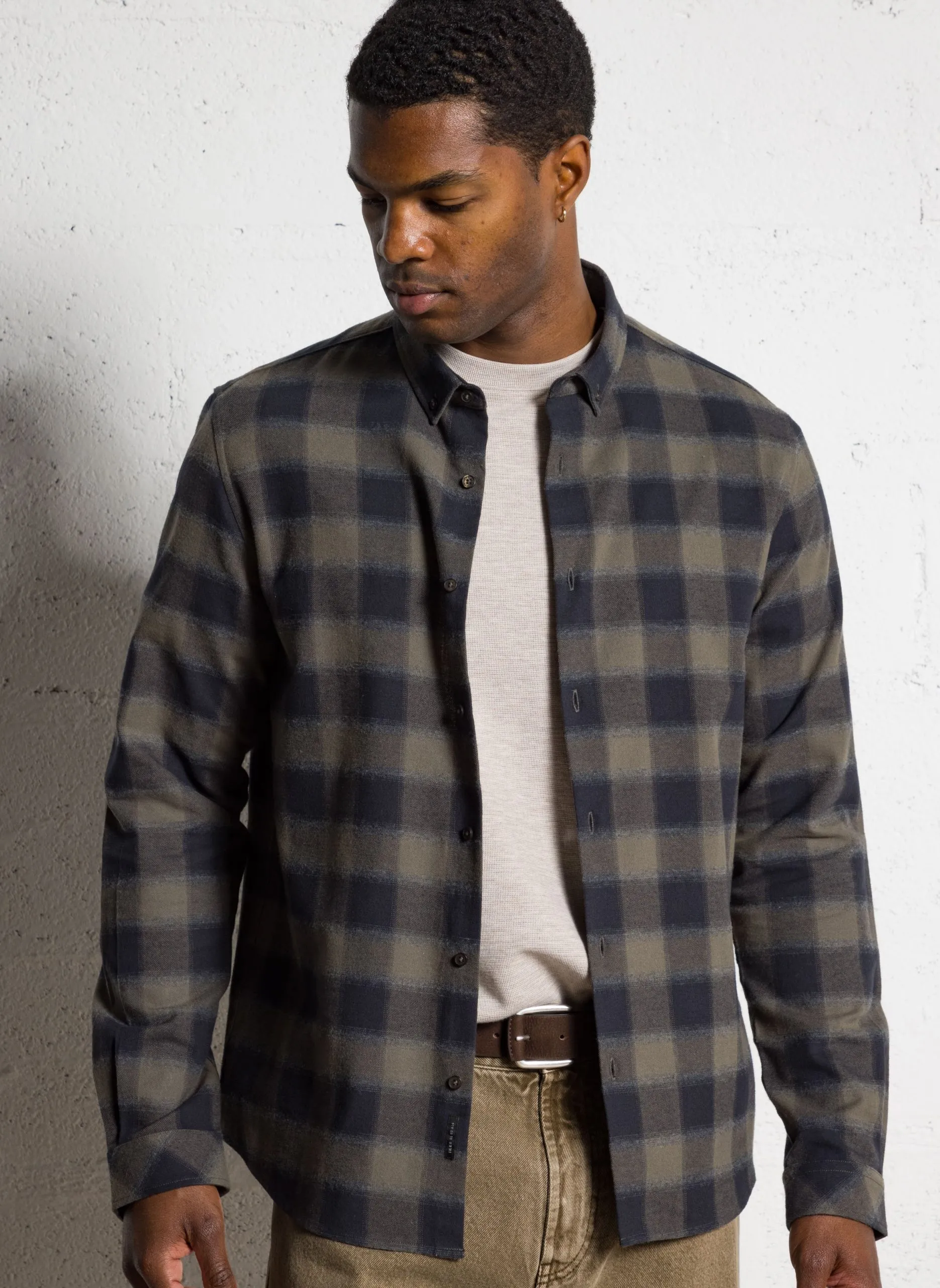 Chemise droite en coton Kaki