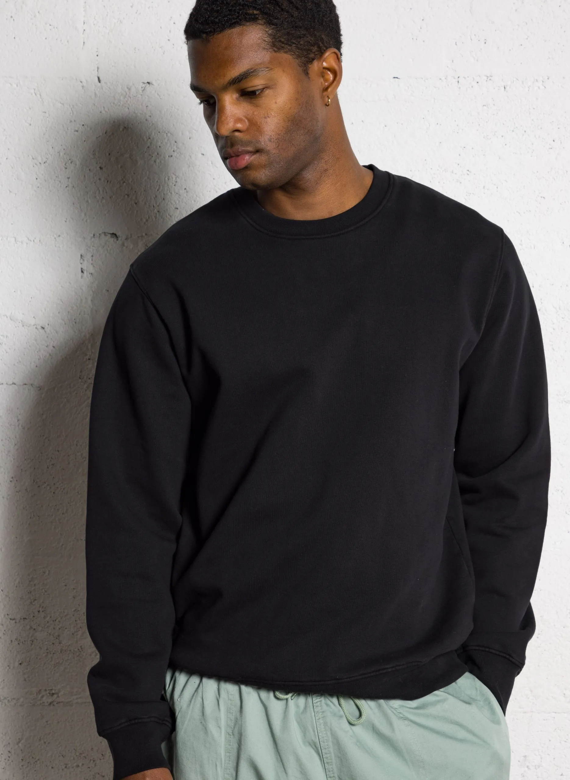 Sweat col rond regular-fit en coton bio Noir