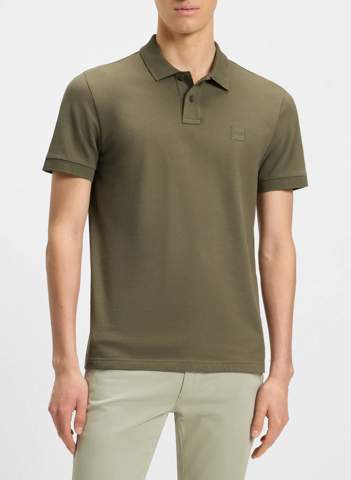 Polo slim fit en coton mélangé Kaki