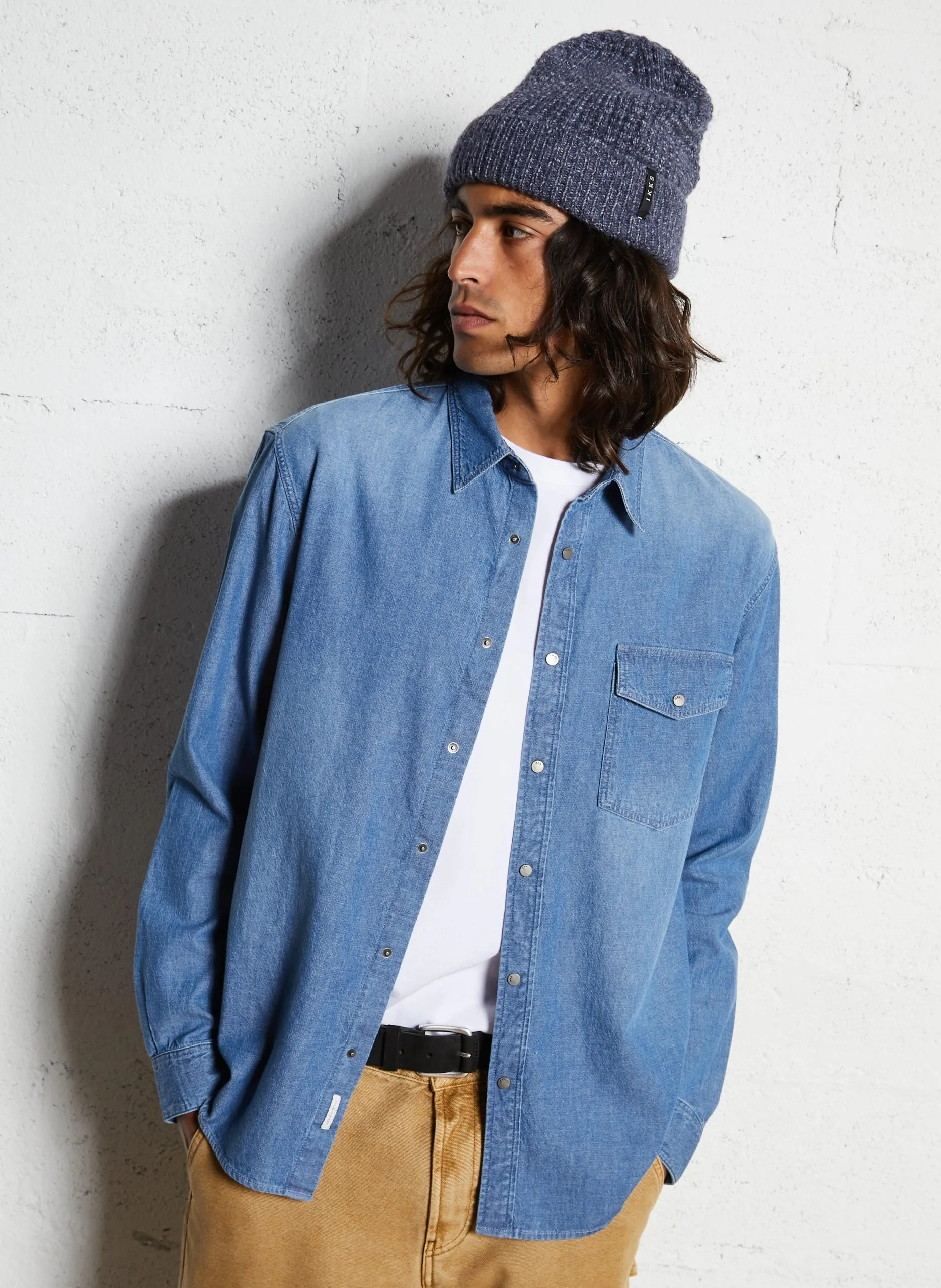 Chemise en jean droite boutonnée Bleu