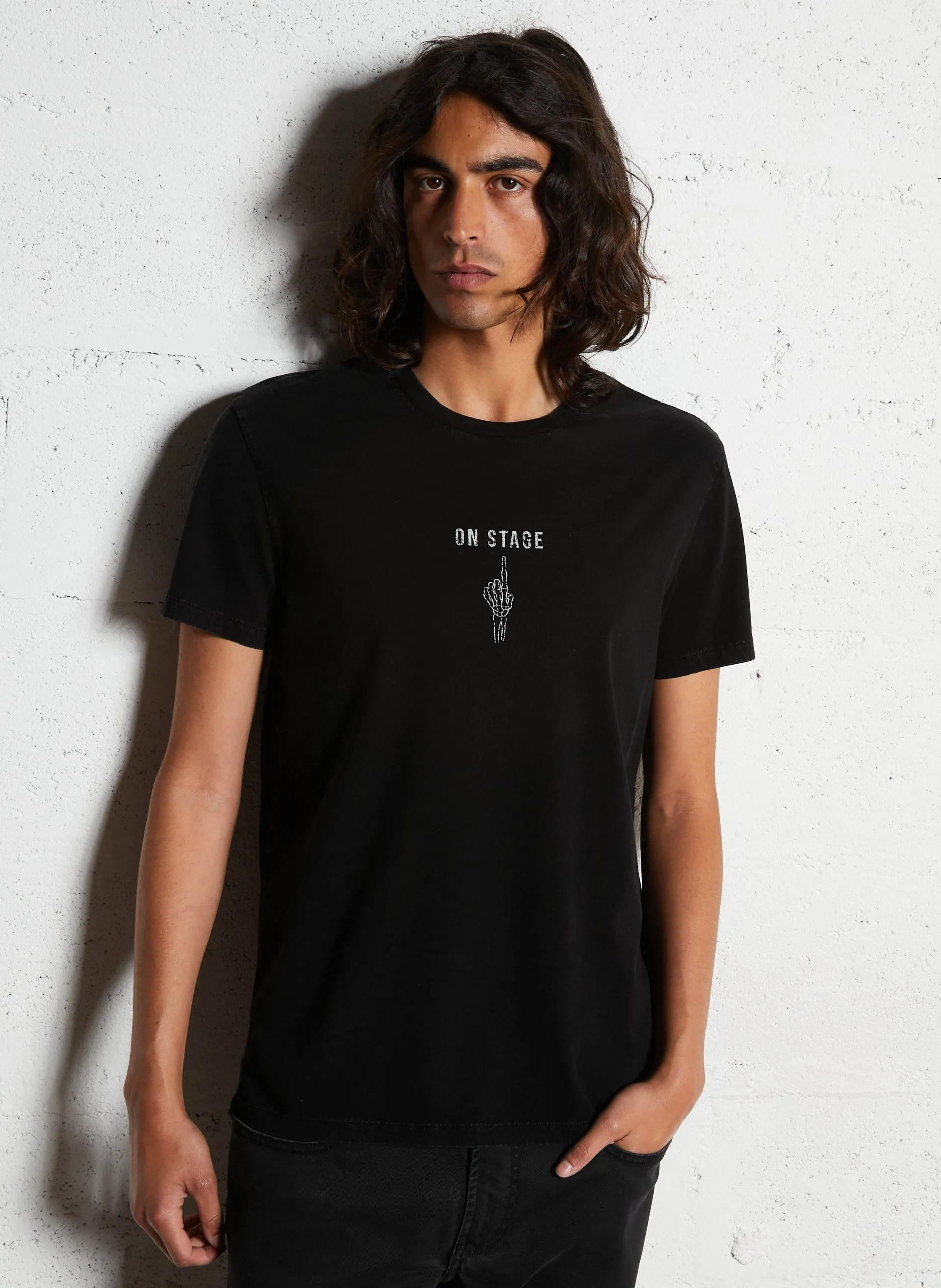 Tee-shirt droit en coton sérigraphié Noir