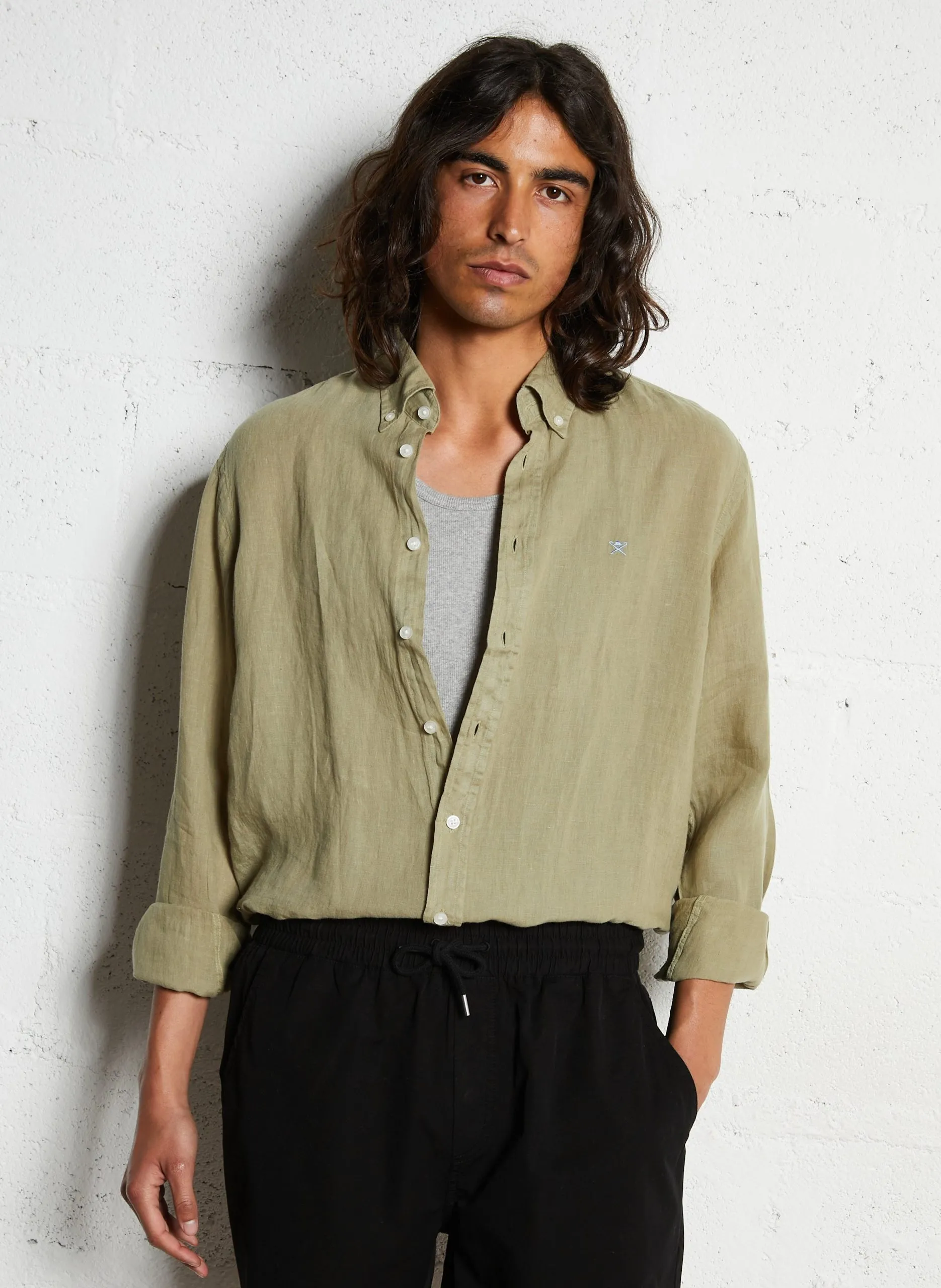 Chemise tailored-fit en lin Vert