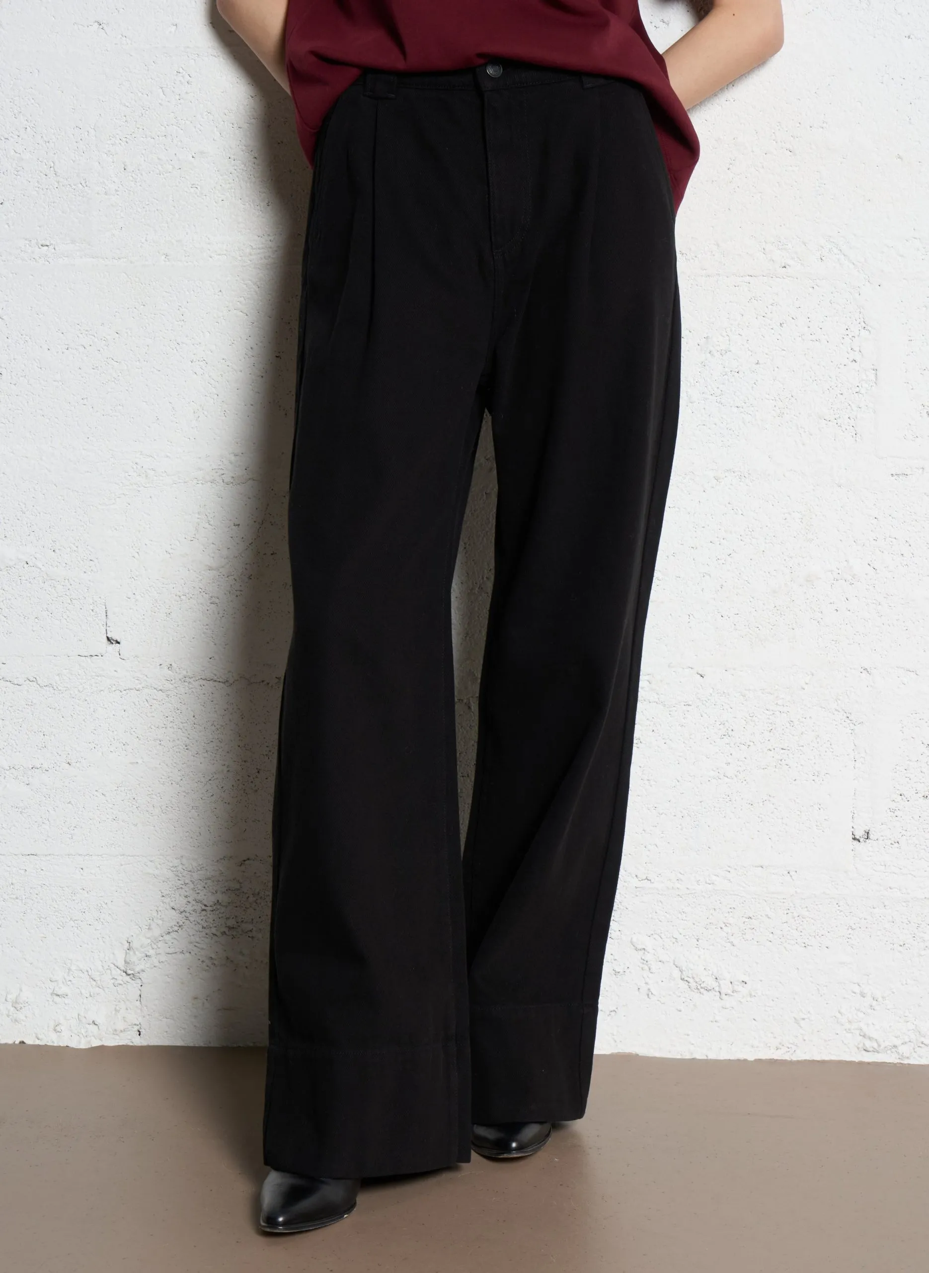 Jean large taille haute uni Noir PENELOPE