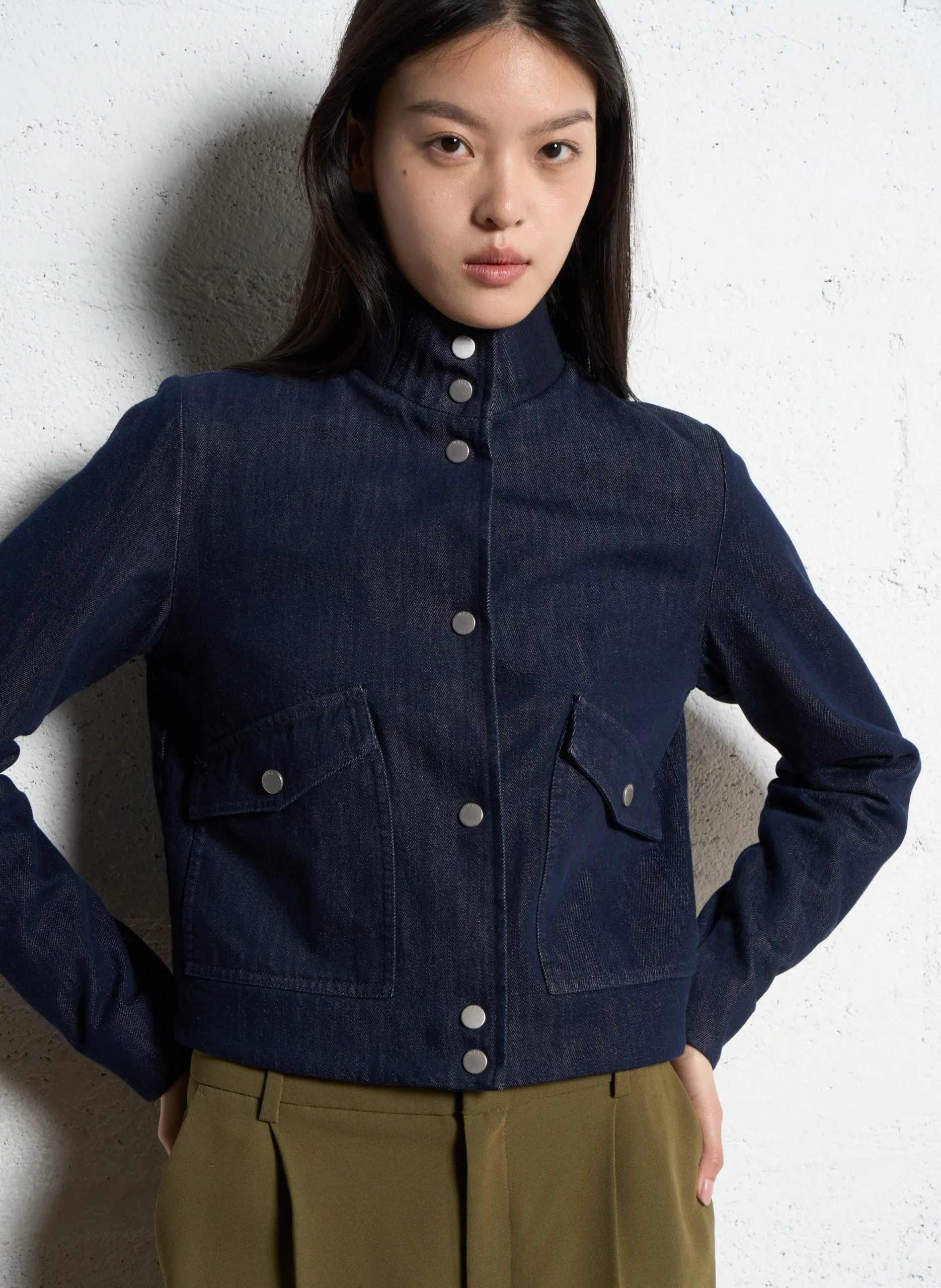 Blouson droit en coton mélangé Bleu