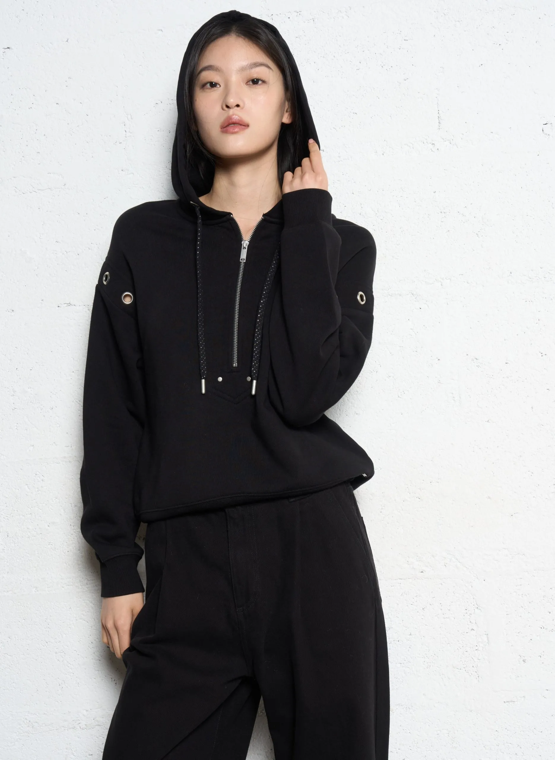 Sweat encolure zippée en coton Noir