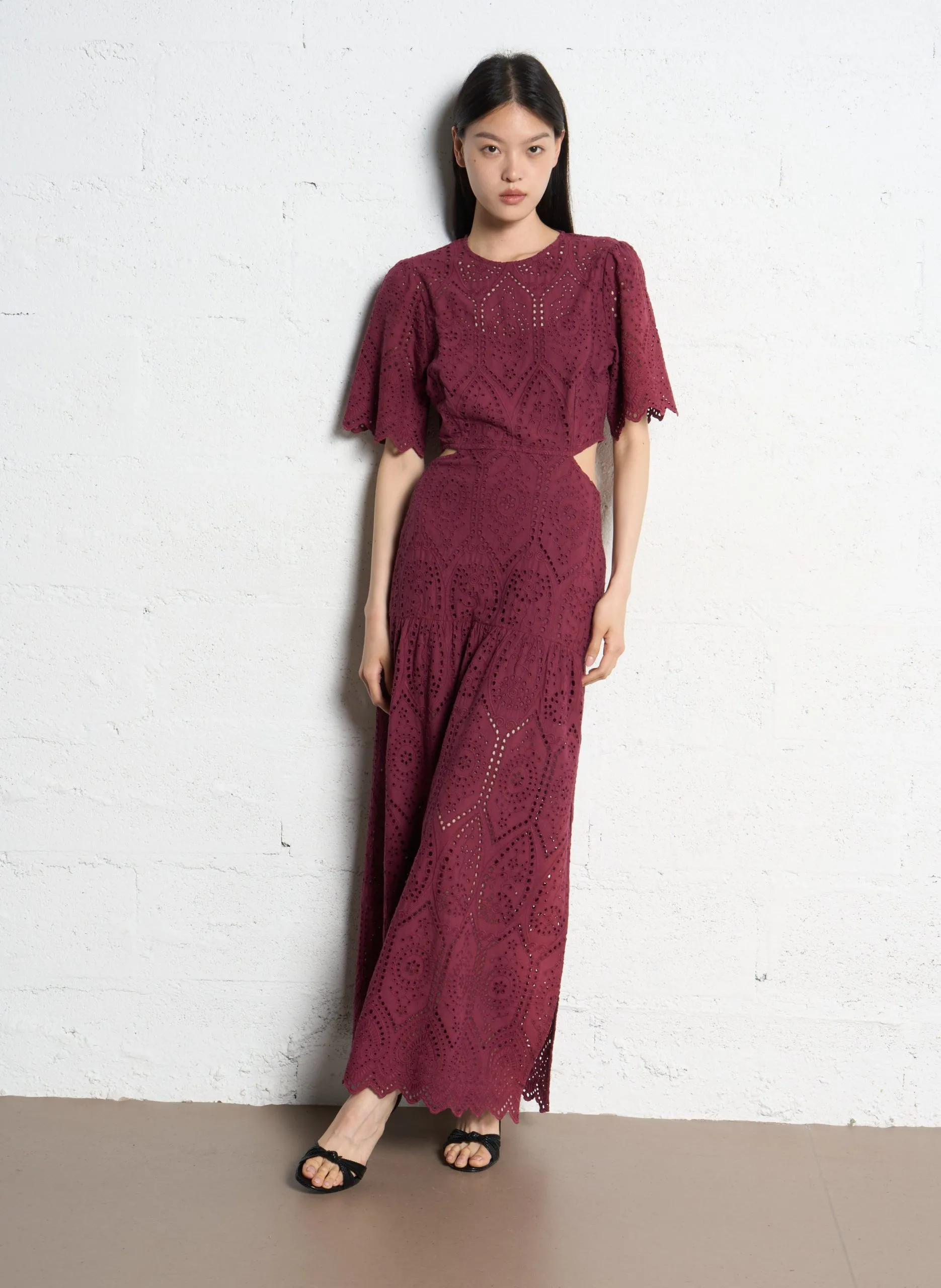 Robe longue broderie anglaise Violet