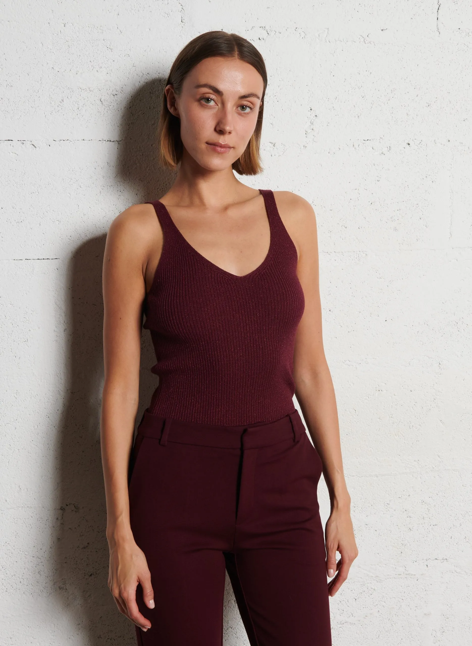 Débardeur en tricot fantaisie côtelé Rose