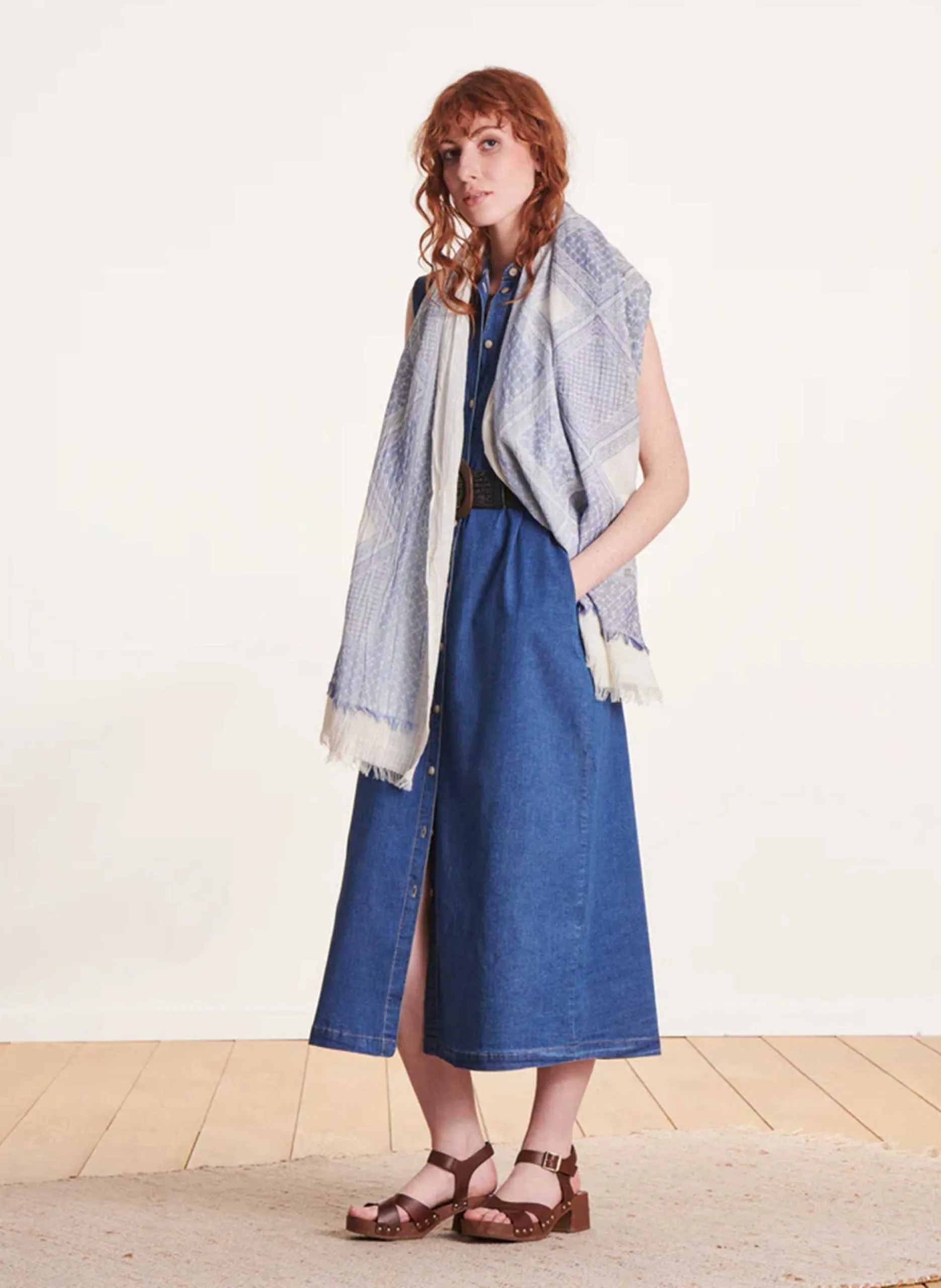 Foulard en coton Bleu