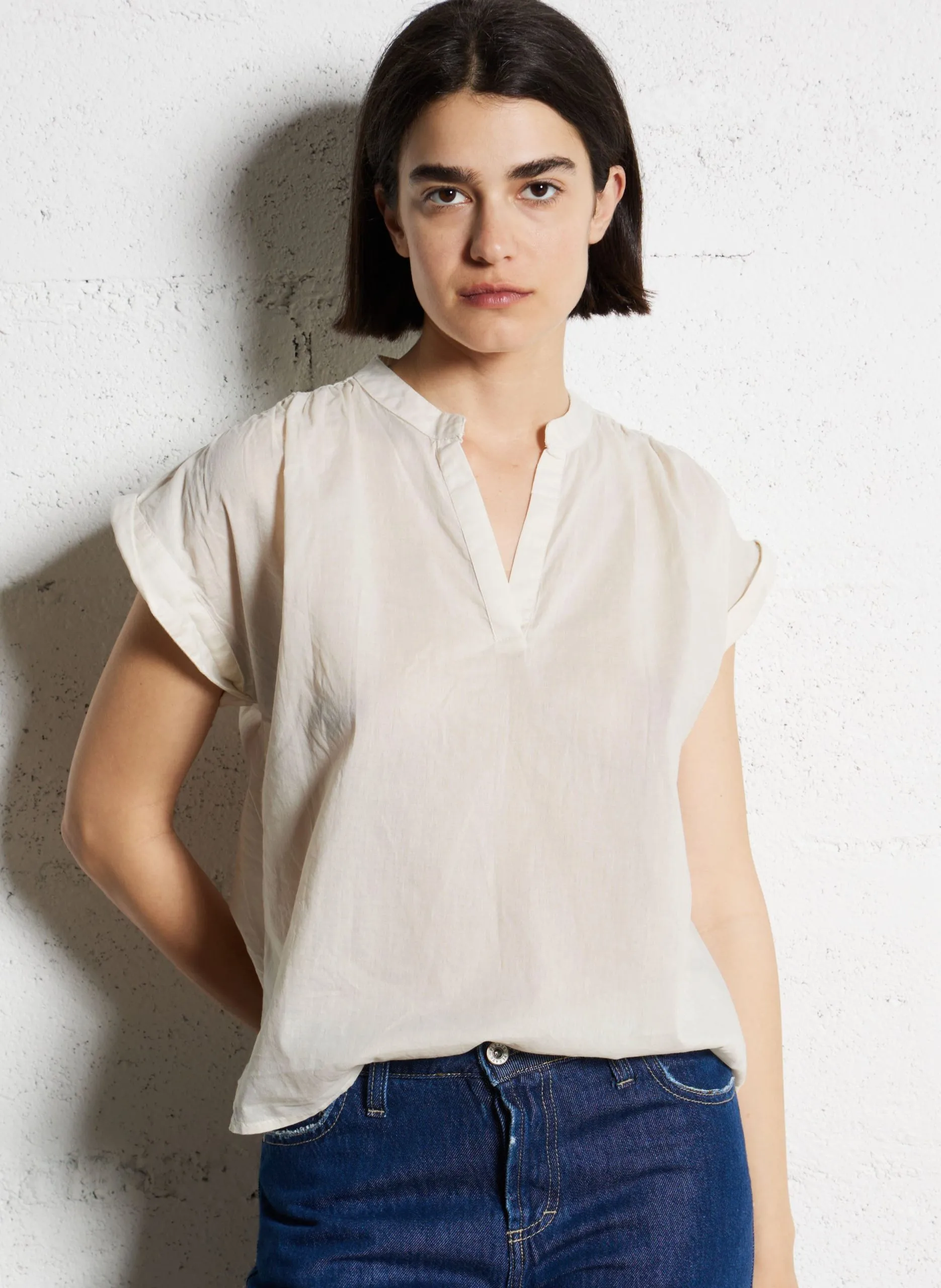 Top sans manches droit Beige