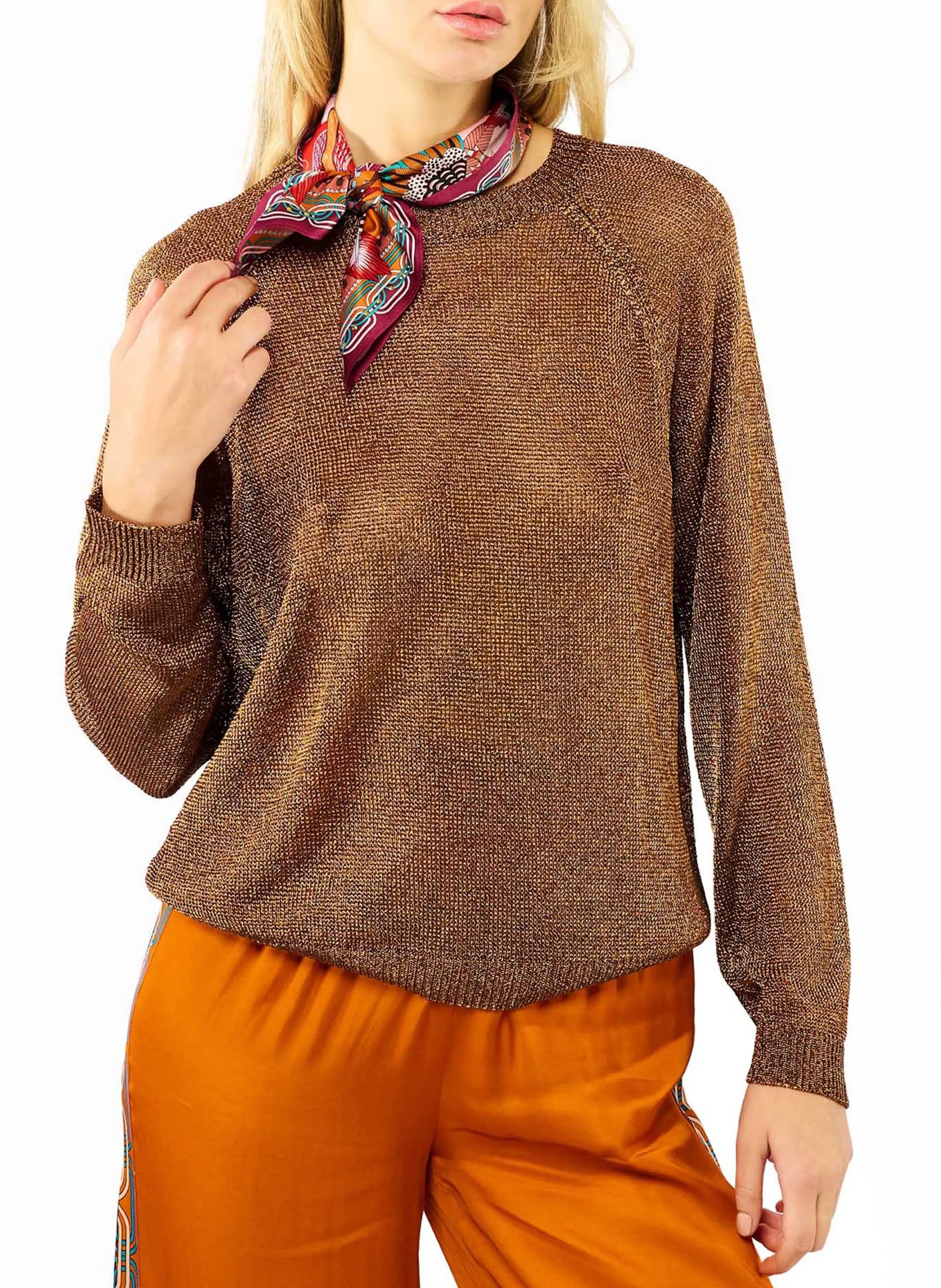 Pull droit col rond en maille Marron ROMY