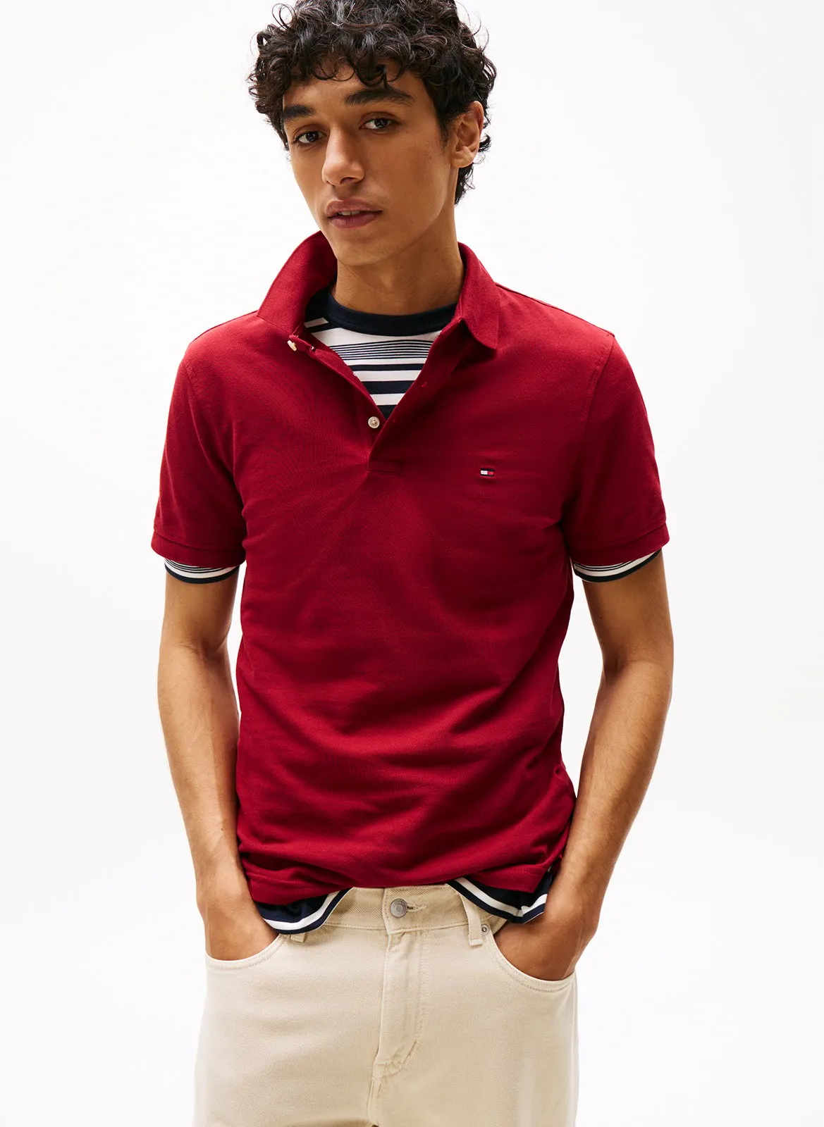 Polo slim-fit en coton bio Rouge