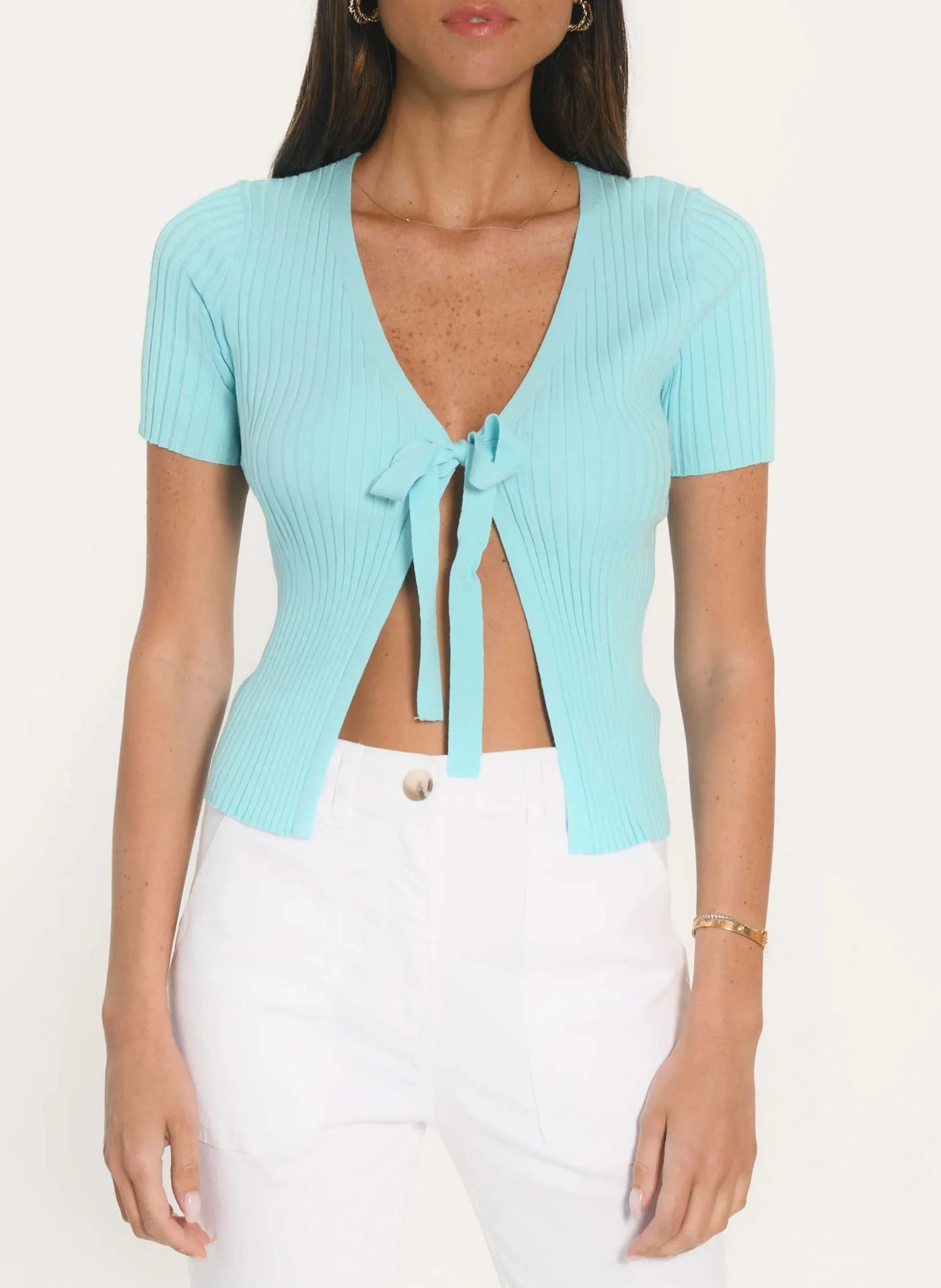 Gilet col V Bleu ABBY