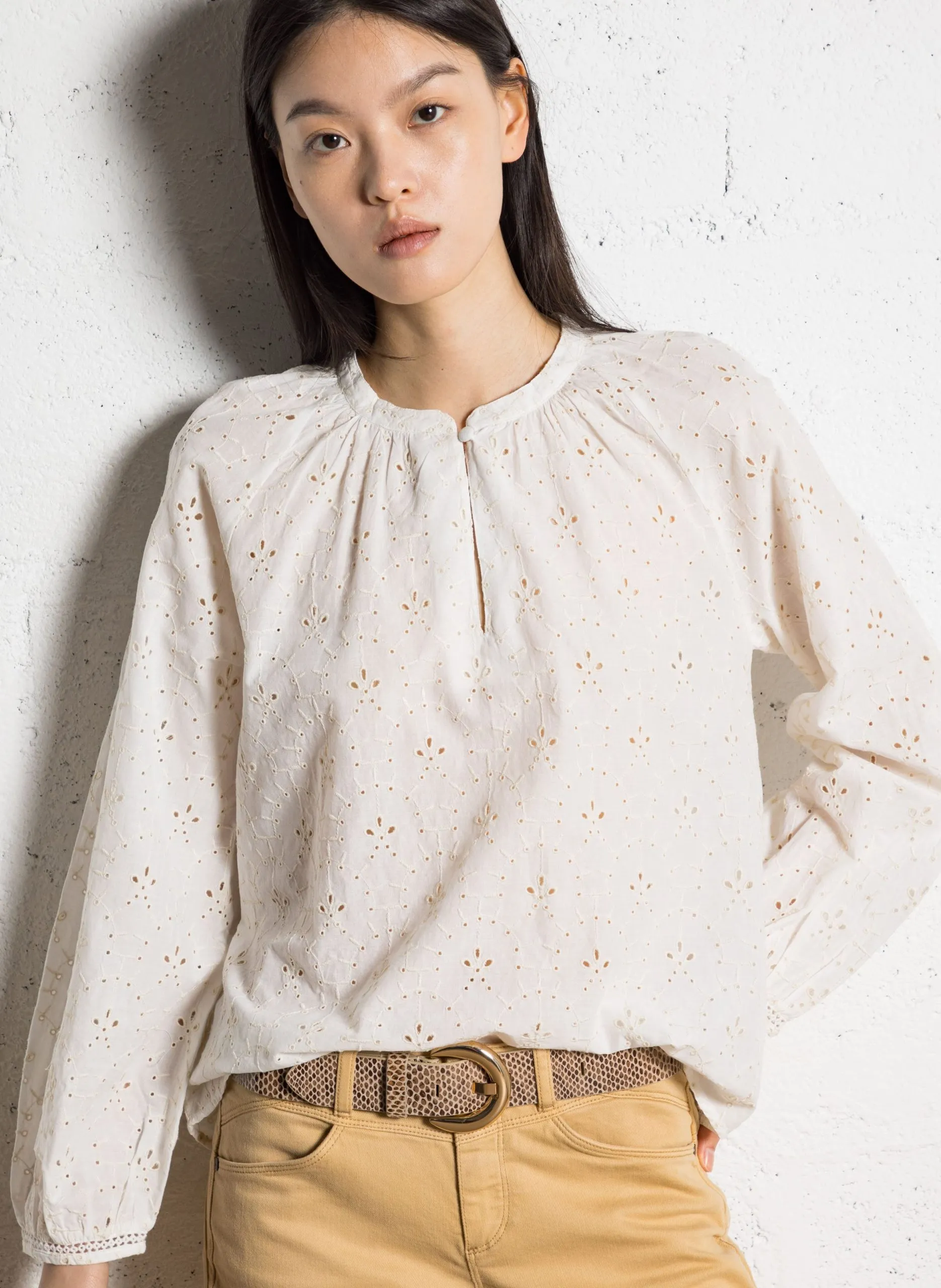 Blouse droite en coton brodé Blanc COLOMBE
