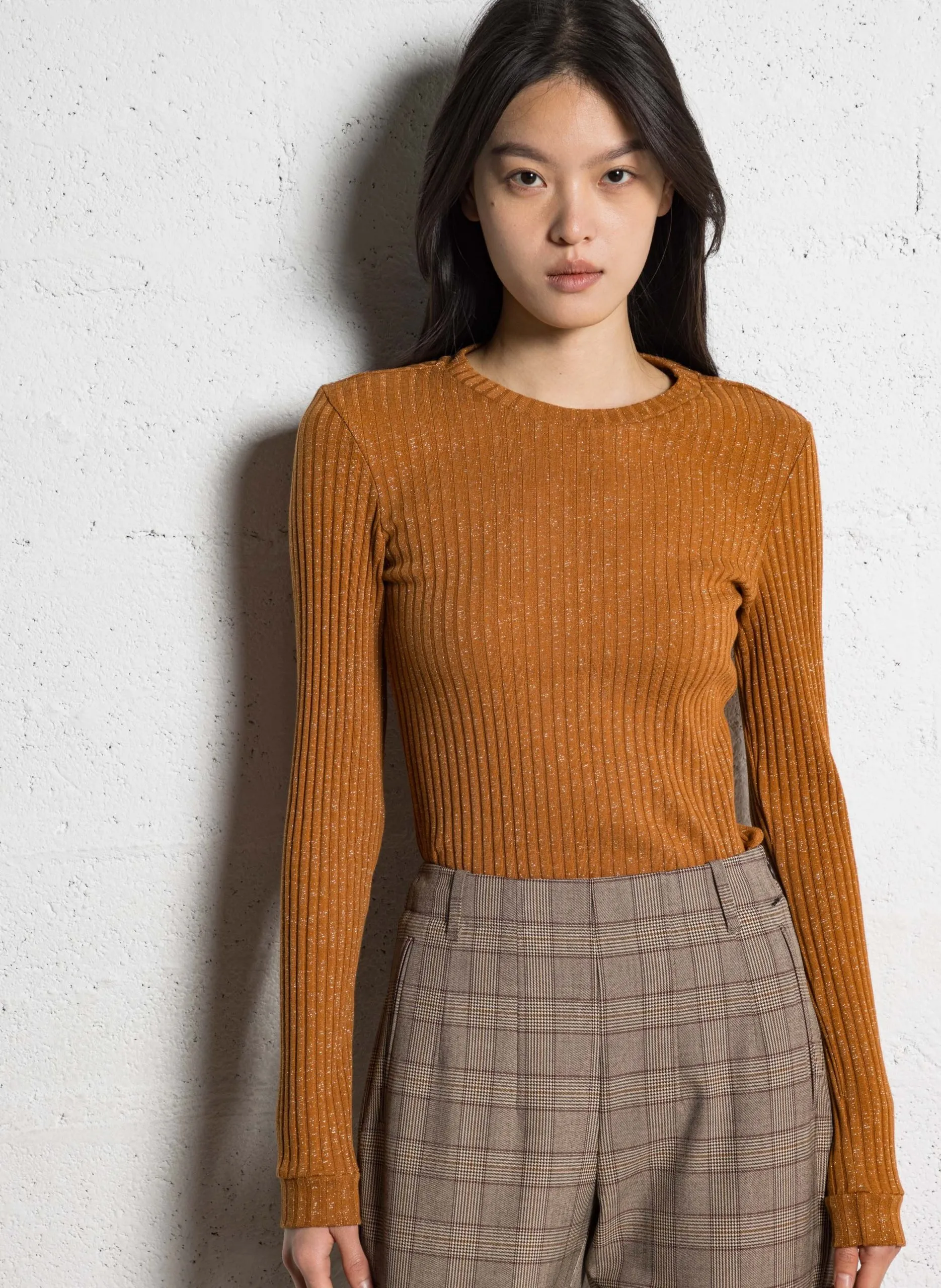 Tee-shirt ajusté en coton mélangé Marron