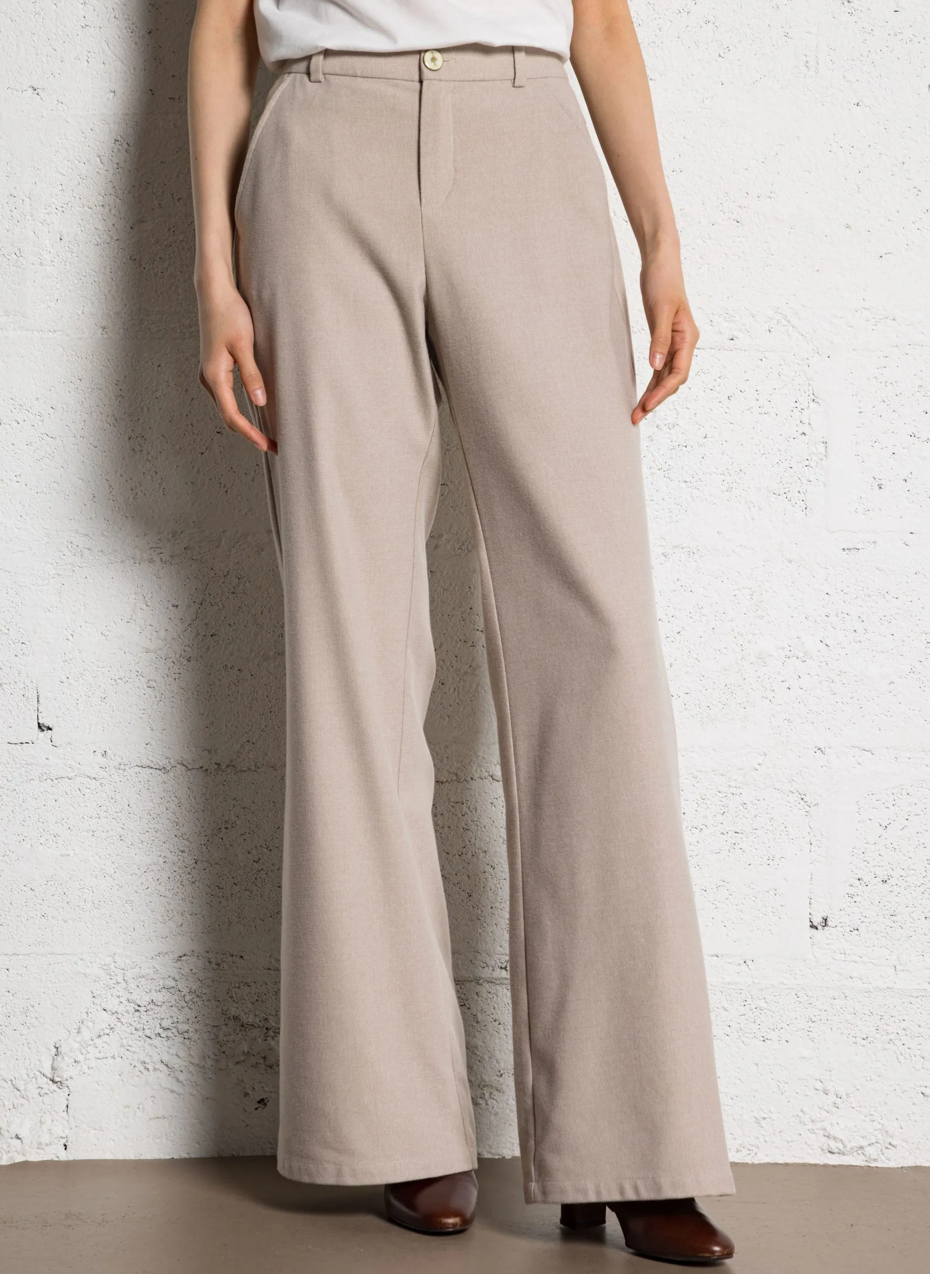 Pantalon tailleur large taille haute Marron POETE