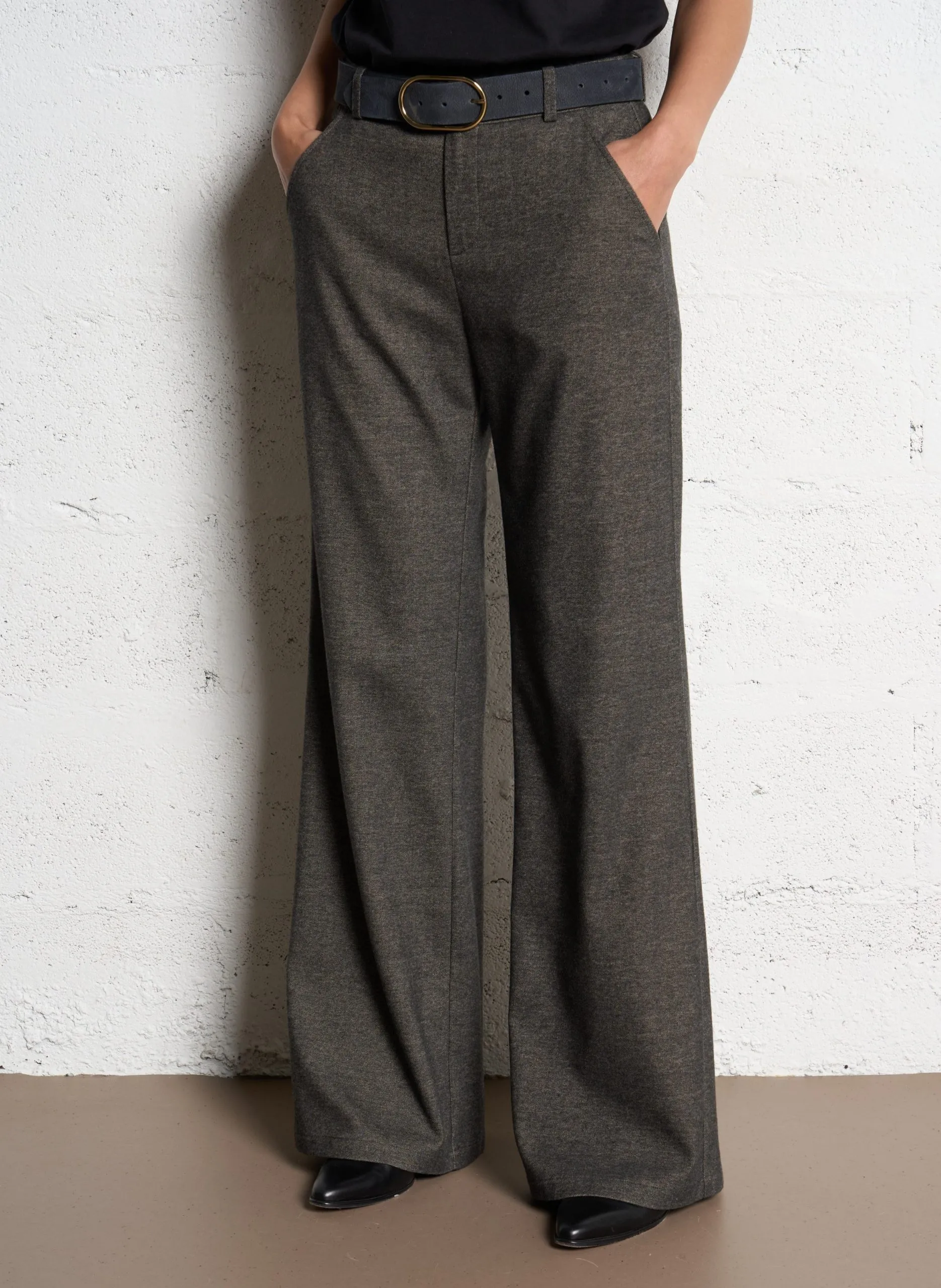 Pantalon tailleur large taille haute Gris POETE