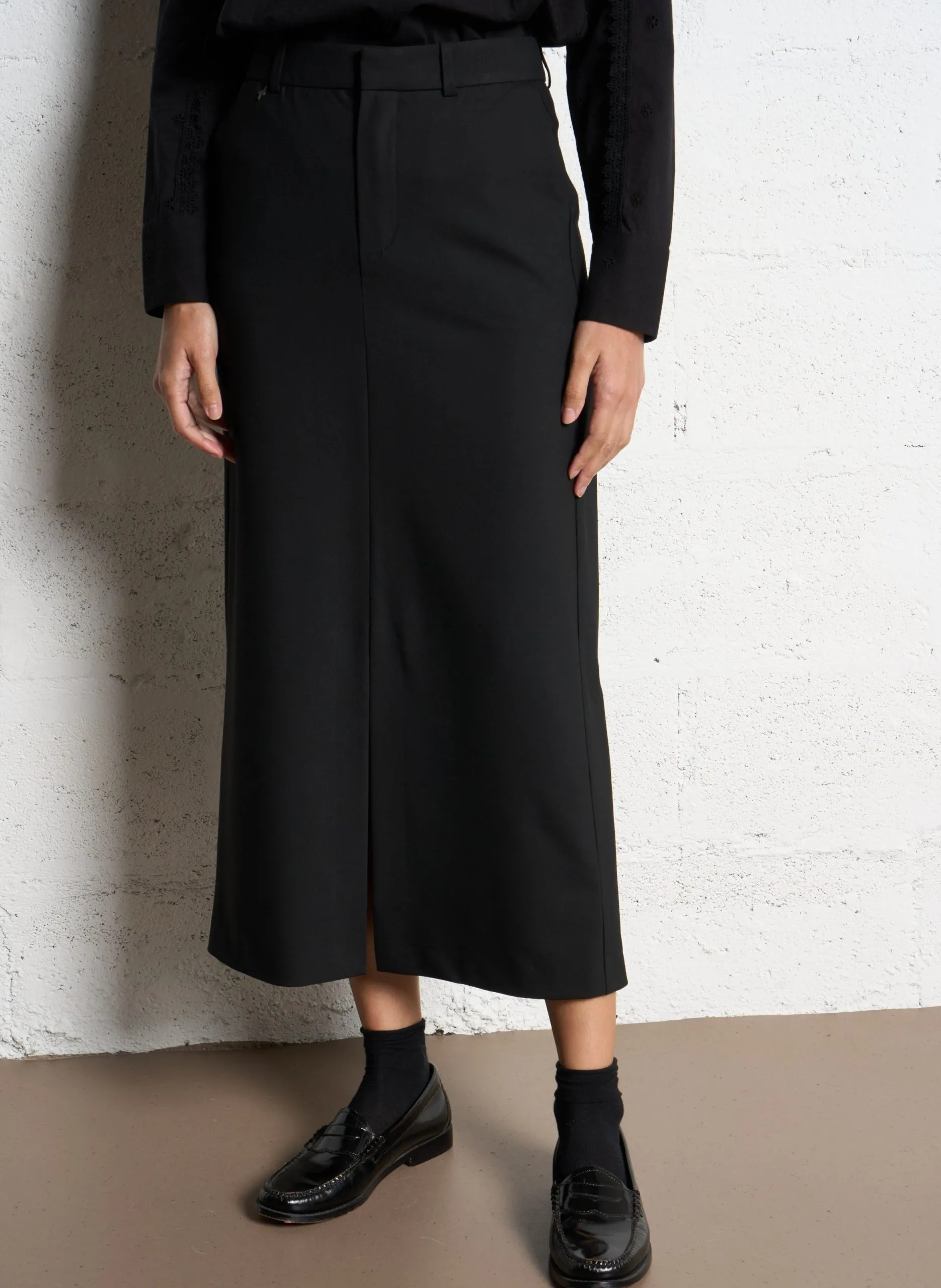 Jupe tailleur droite taille haute Noir JANNU