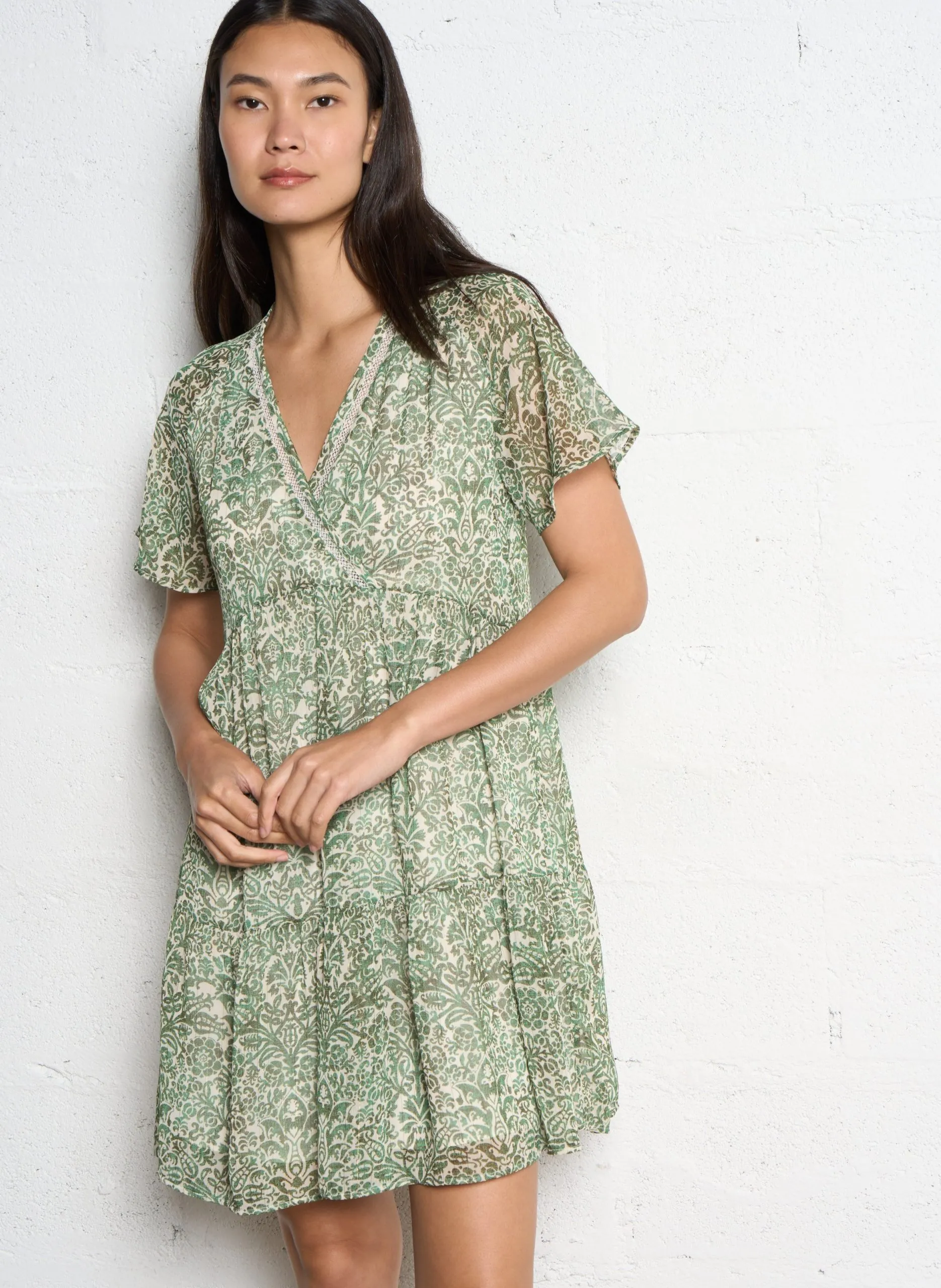 Robe courte cache-cœur imprimée Blanc