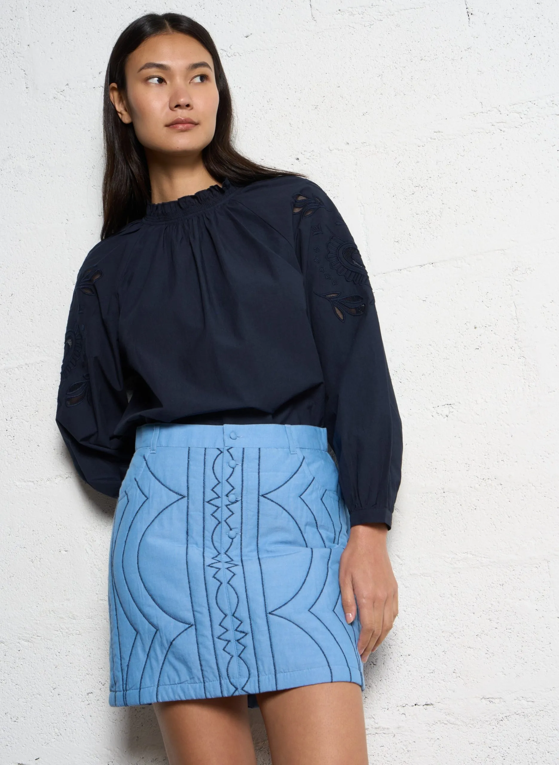 Blouse droite en coton Bleu