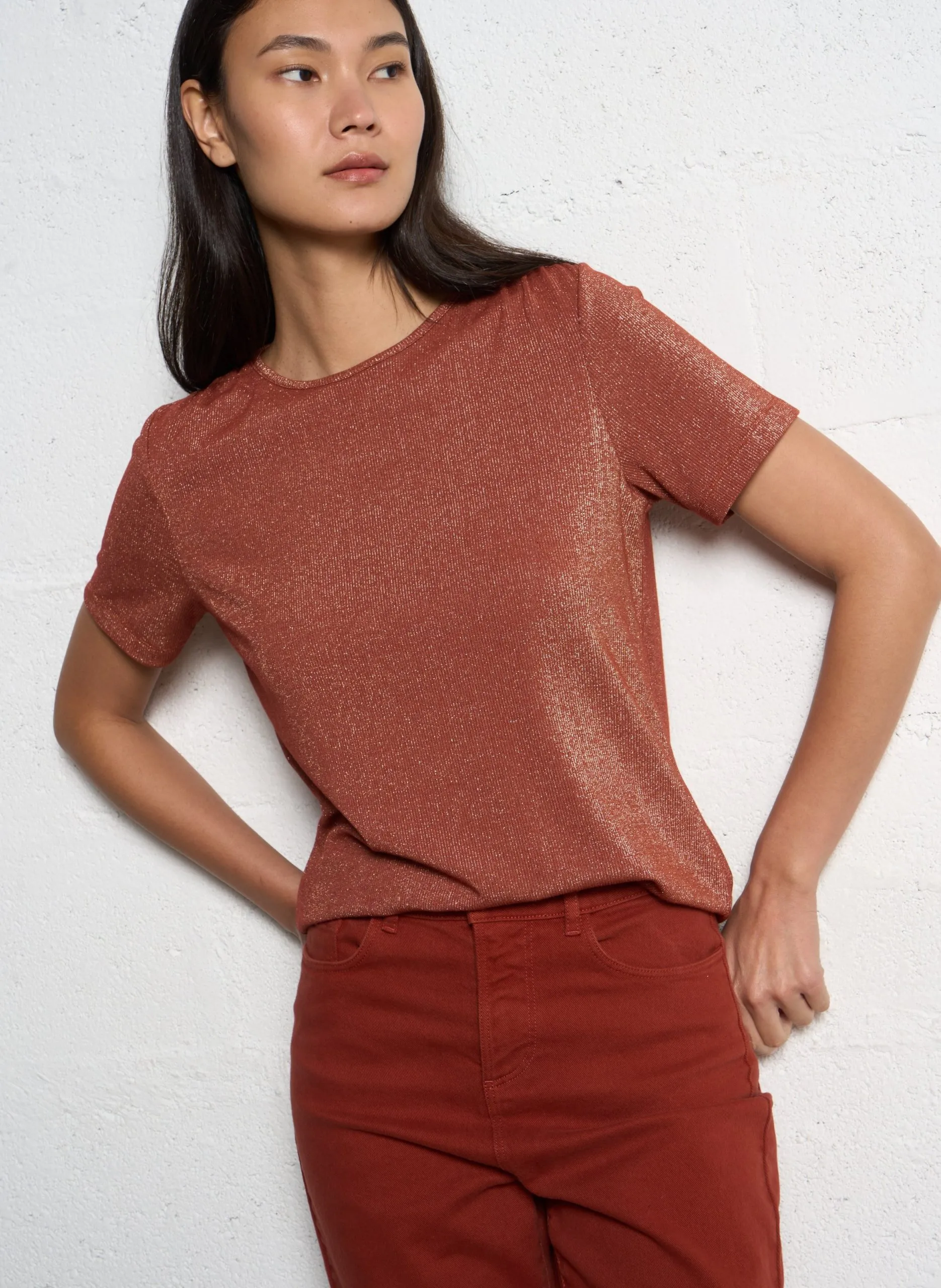 Tee-shirt droit col rond Rouge