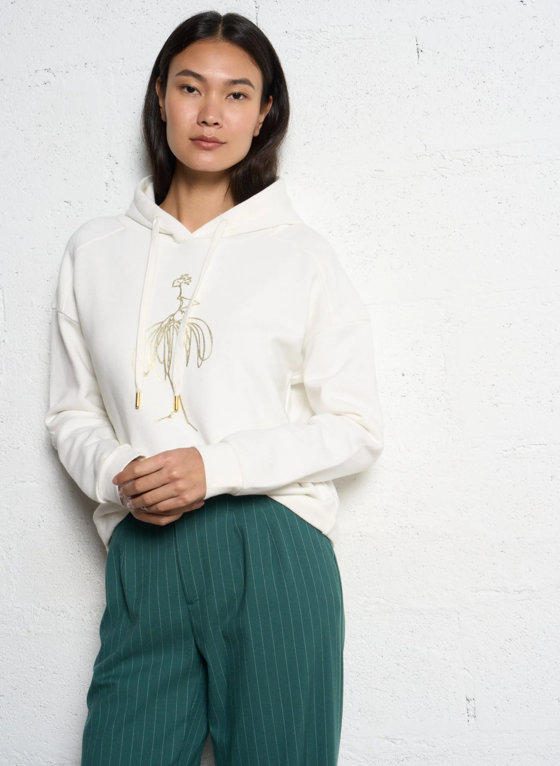 Sweat à capuche en coton mélangé Blanc MAORI