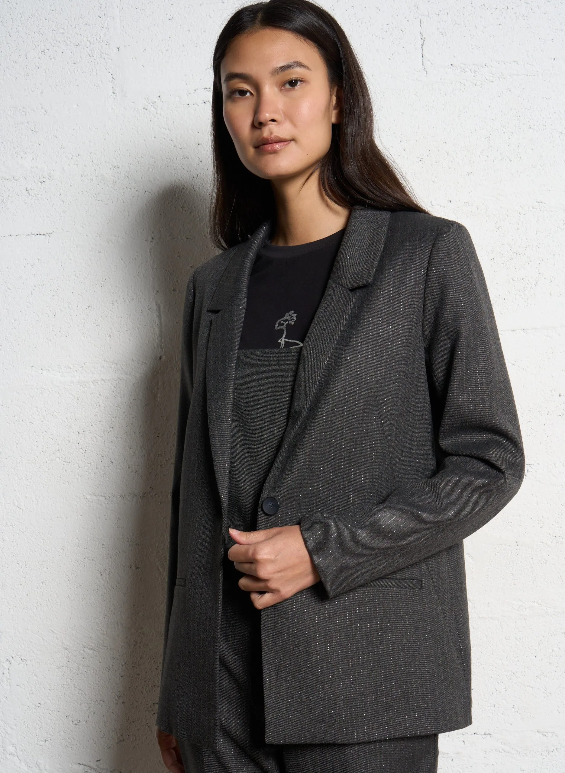 Veste tailleur droite à rayures Gris VANITY