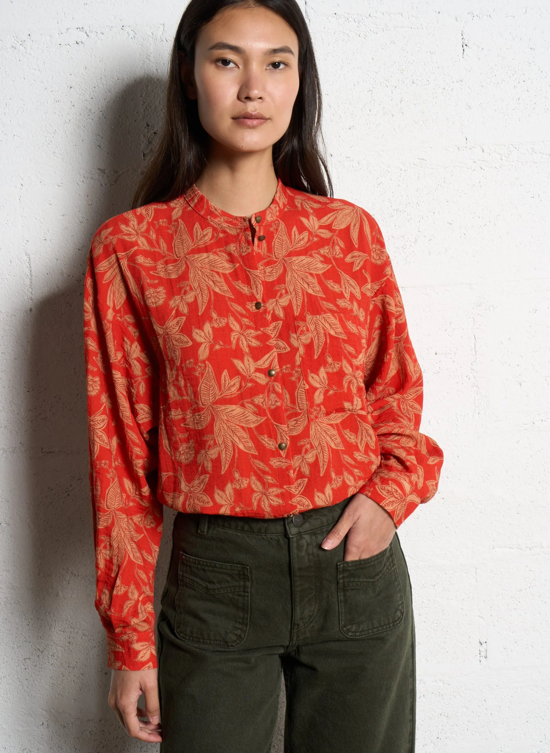 Chemise oversize col mao Orange