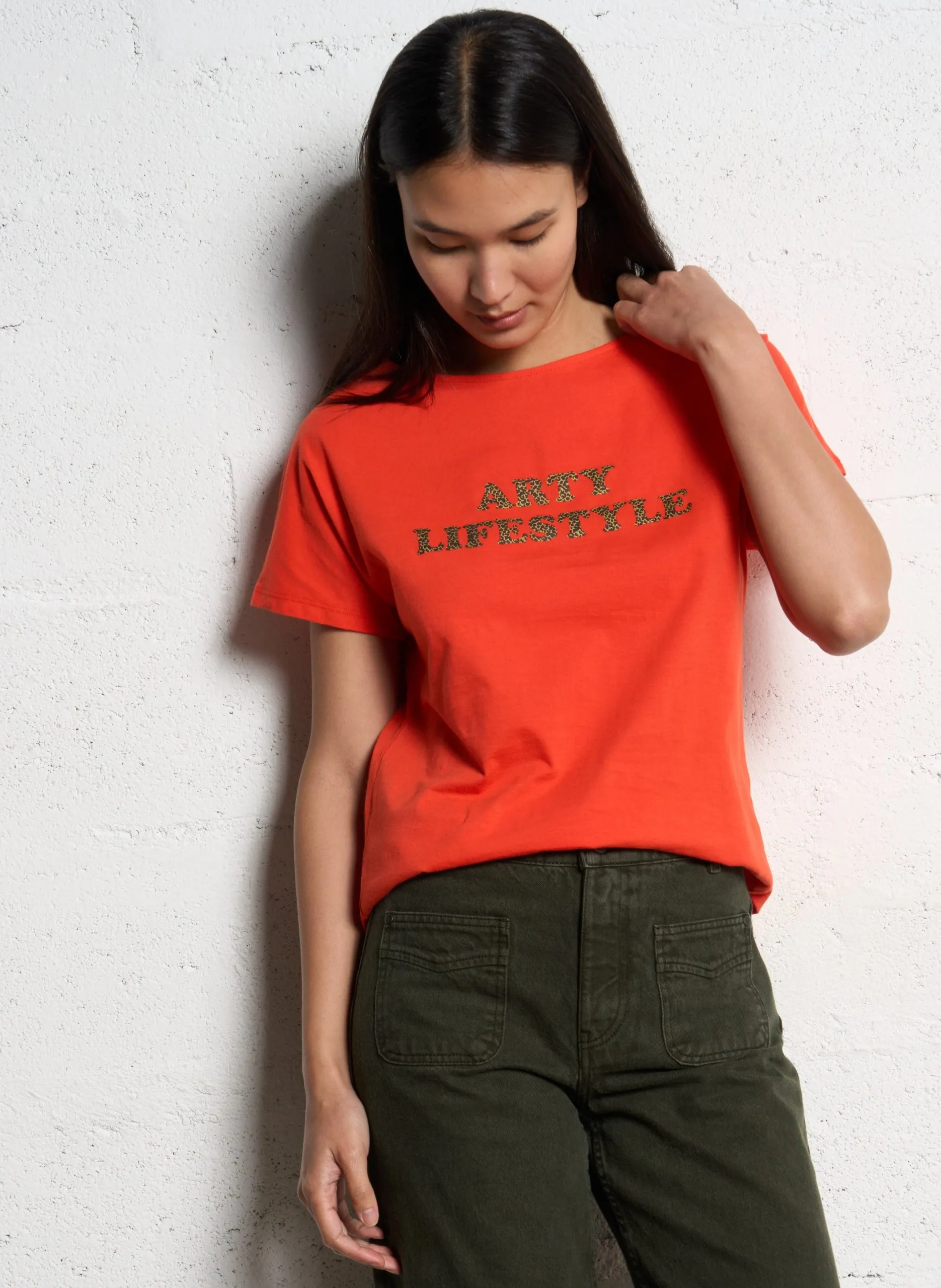 Tee-shirt col rond en coton Orange MAGICA