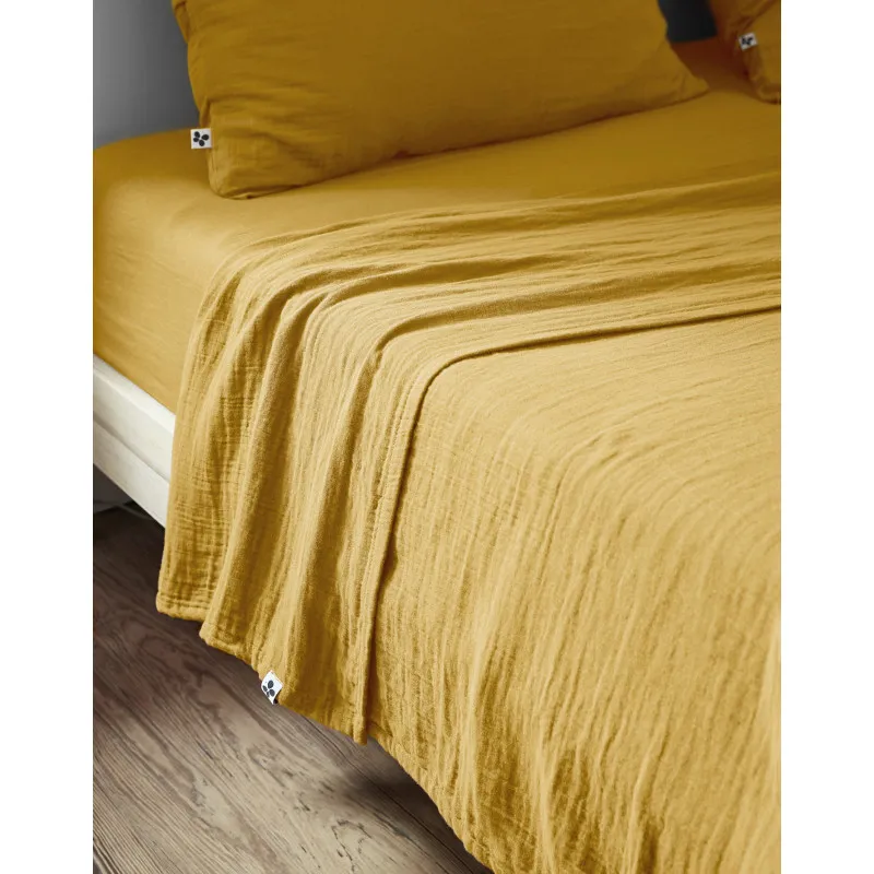 Drap plat "gaïa" toutes dimensions "gaze de coton" Jaune