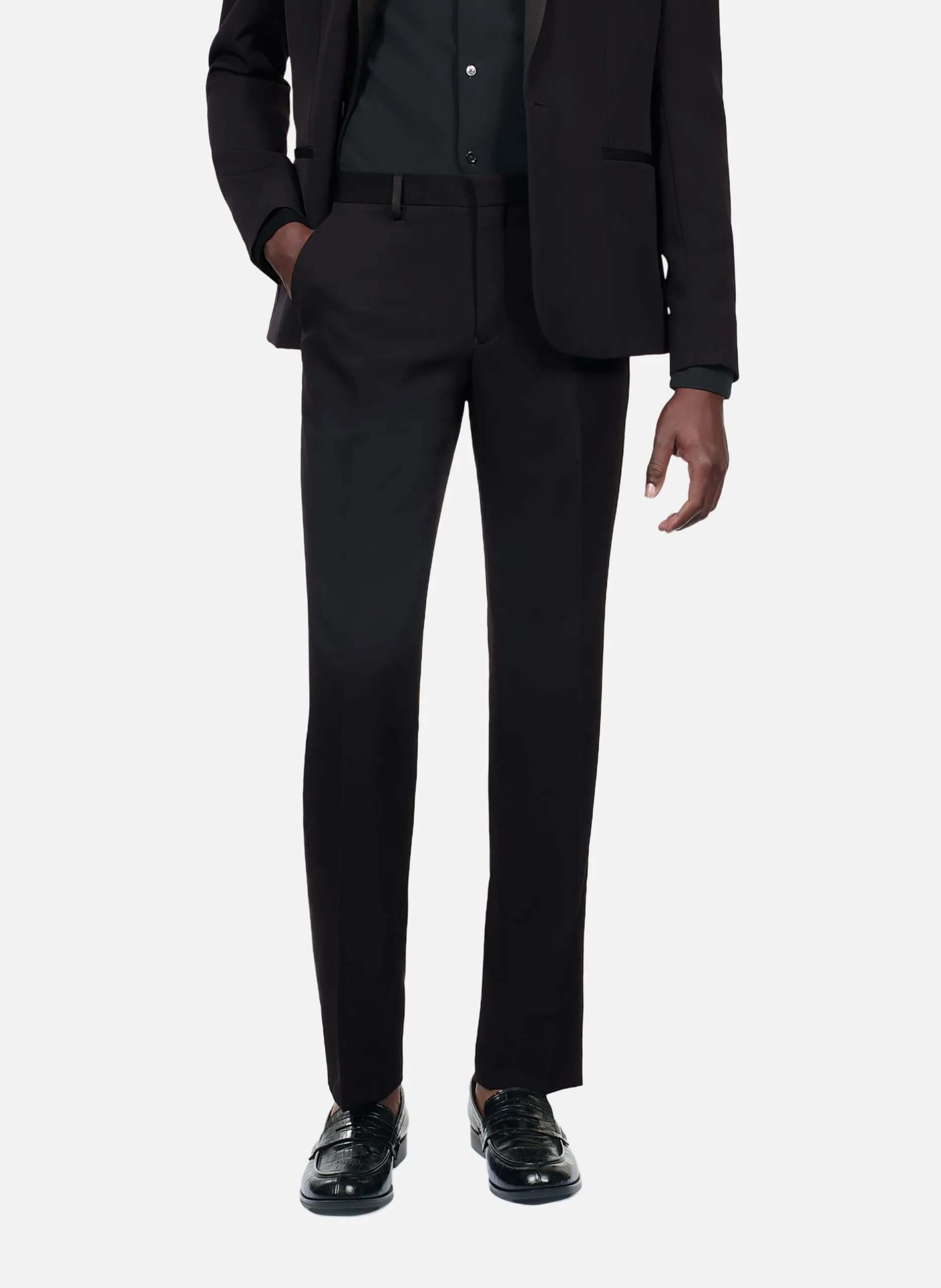 Pantalon de smoking avec détails en satin coupe droite Noir