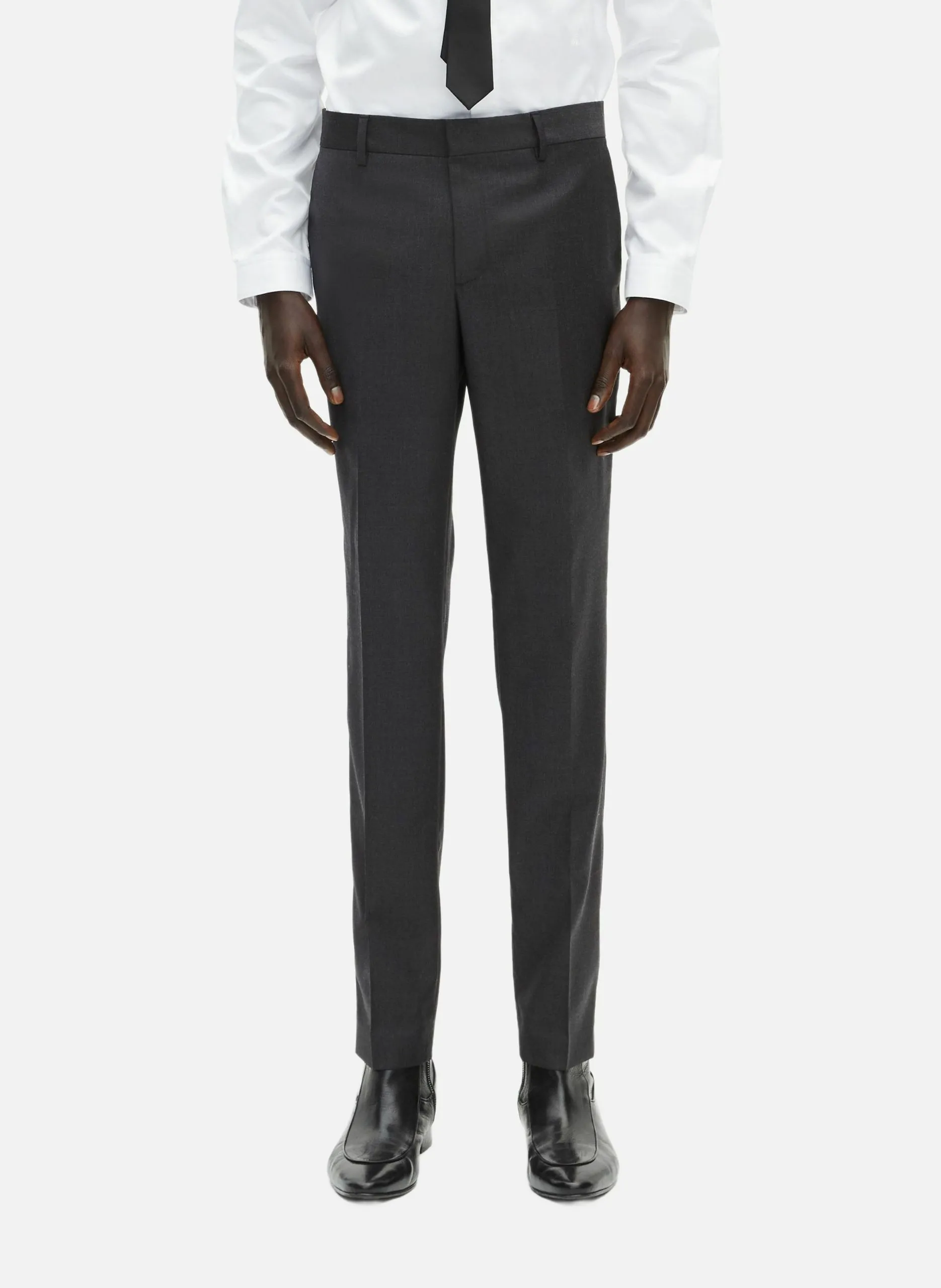 Pantalon de costume en laine coupe ajustée Gris
