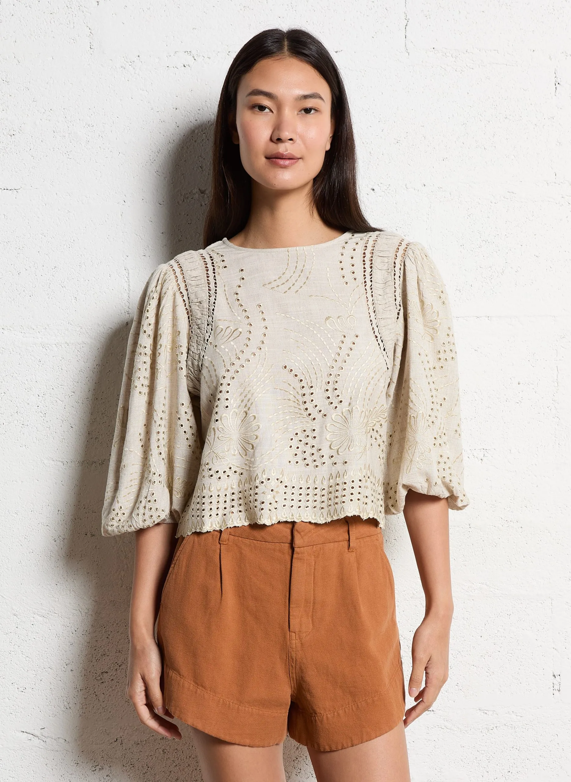 Top oversize en coton brodé Kaki CTRINITY