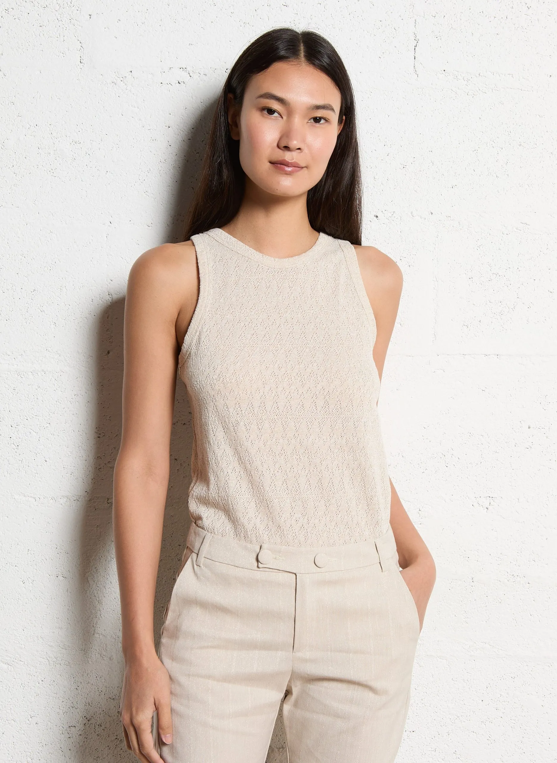 Débardeur droit en maille métallisée Blanc